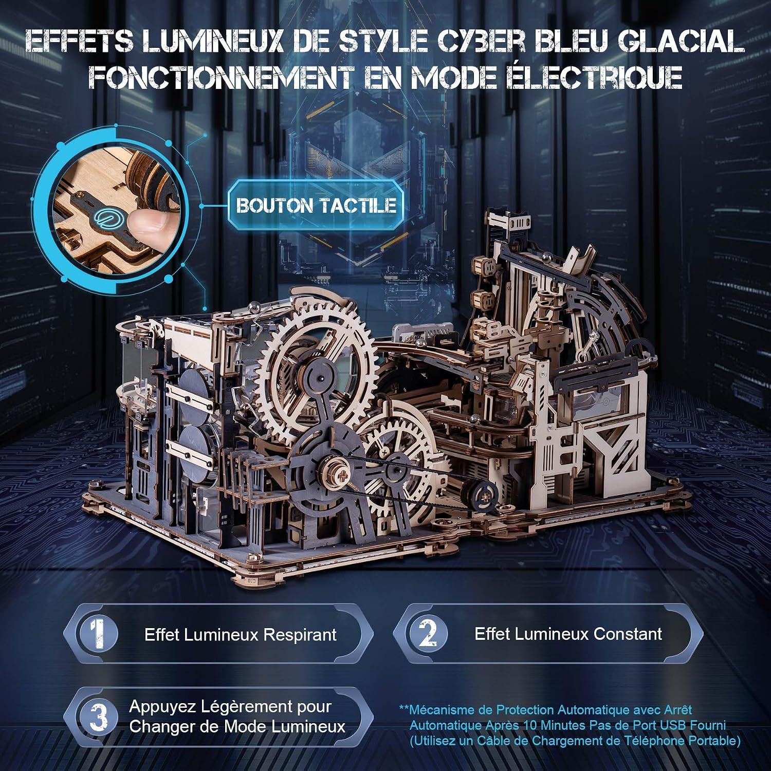 Detalle 2 de ROBOTIME LGC01+LGA01+LG01 3-en-1 Circuits de Billes en bois LED – maquette puzzle 3D à construire (LGX02)