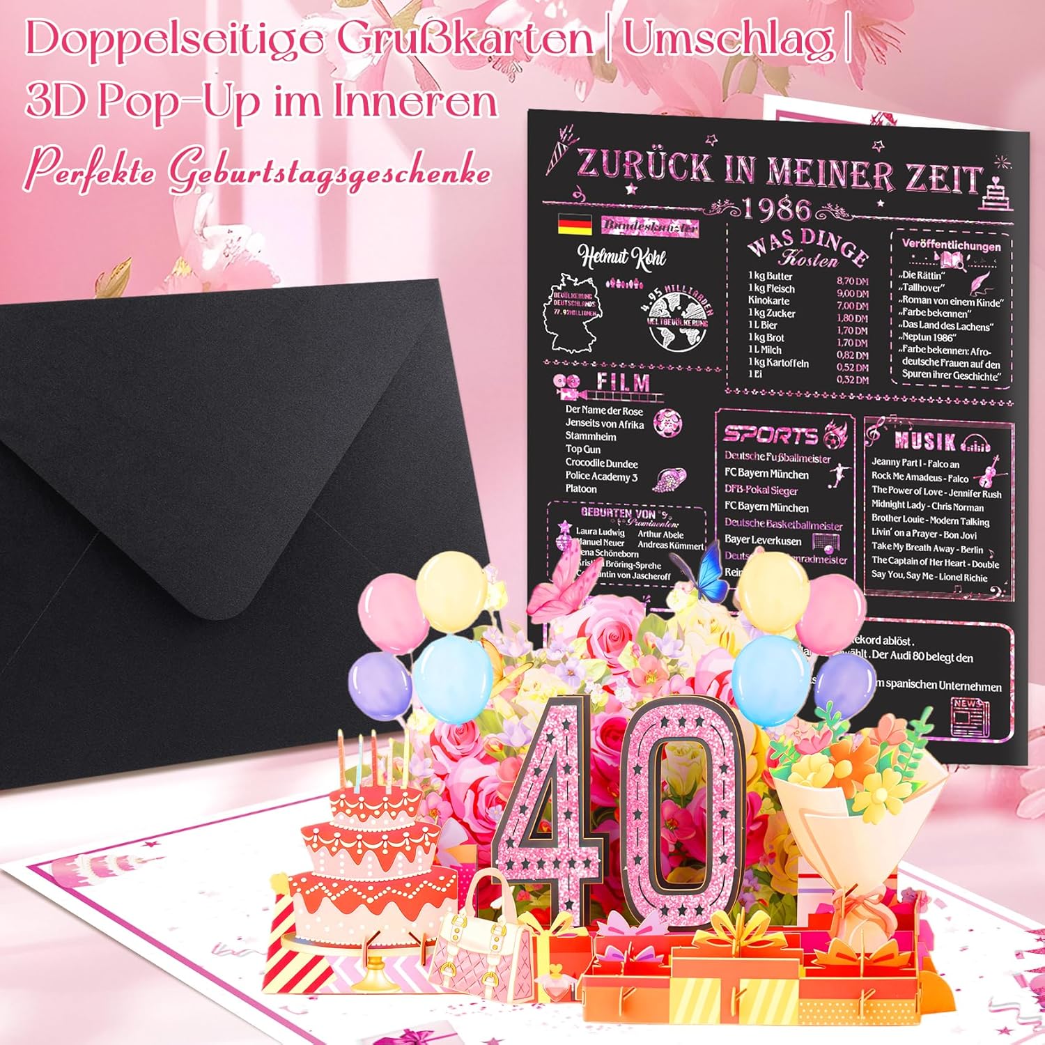 Thumbnail 5 de OLOSONG Geburtstagskarte 40 – 3D Pop Up Karte zum 40. Geburtstag mit Goldfolie und hochwertigem Umschlag