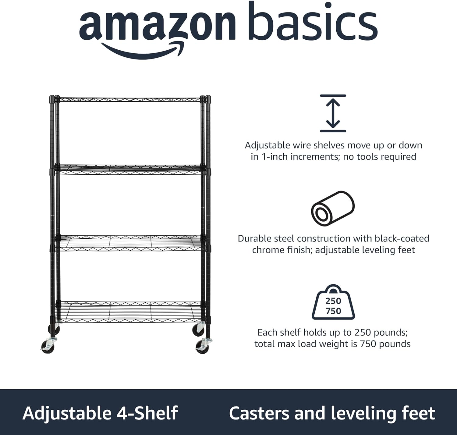 Thumbnail 3 de Amazon Basics 4-Shelf Adjustable Shelving 36" 🗄