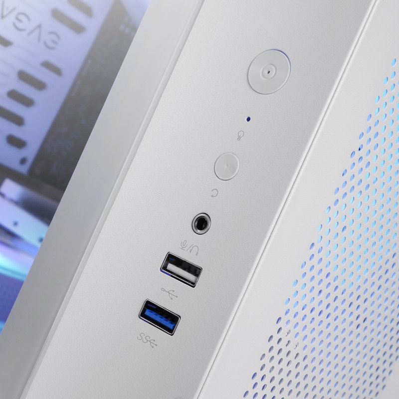 Detalle de Mars Gaming MCV-ONE: Caja Gaming ATX con doble cristal templado, FRGB 12 cm y ventilador trasero 120 mm (Blanco)