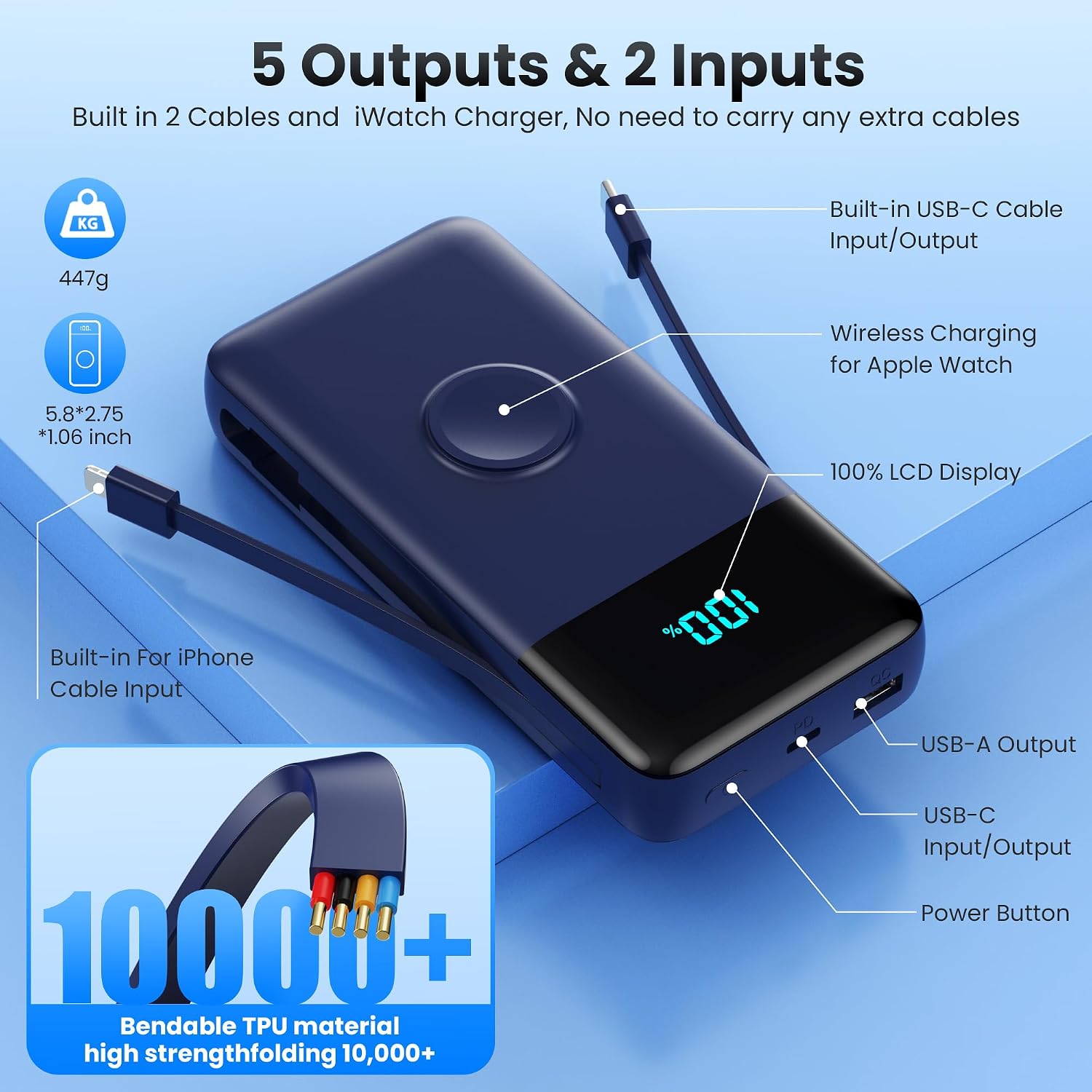 Thumbnail 1 de LanLuk T3 40,800mAh Power Bank with Built-In Cables and 25W USB-C Charging