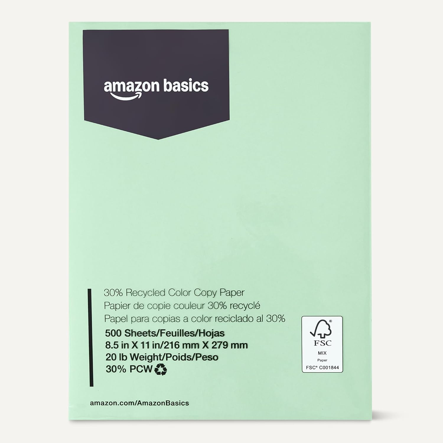 Detalle de Amazon Basics Color Copy Paper, 30% Recycled, 8.5 x 11, 20 lb, Green Pastel, 500 Sheets