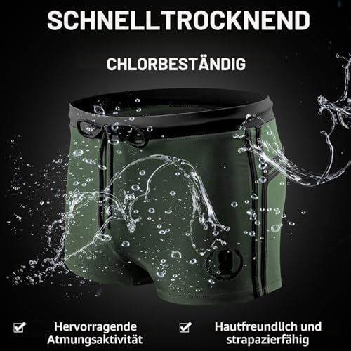 Detalle 1 de Arcweg Badehose Herren Eng Kurz mit Tunnelzug – Oliv, UV-Schutz, Größe XXL EU