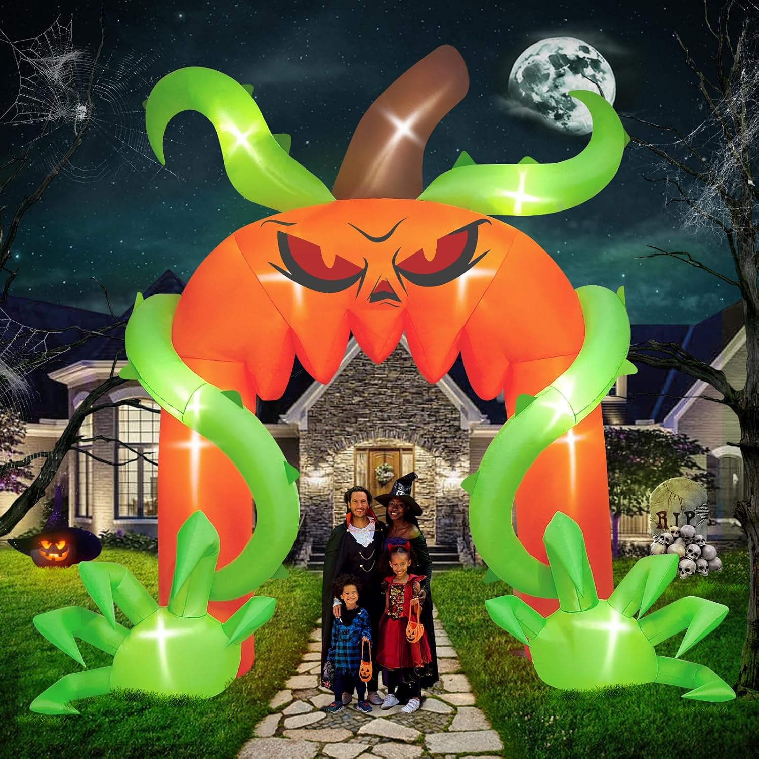 Detalle de Kalolary-Y319 12FT Halloween Pumpkin Arch Inflatable with Multicolor LEDs