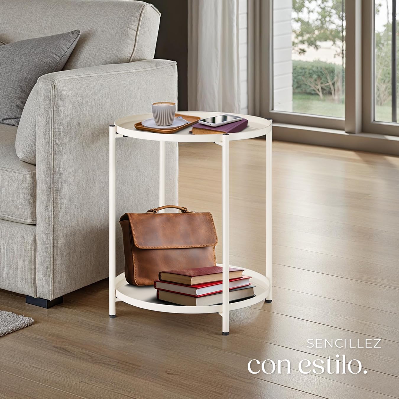 Detalle 2 de tectake Mesa Auxiliar Redonda 45,5 cm
