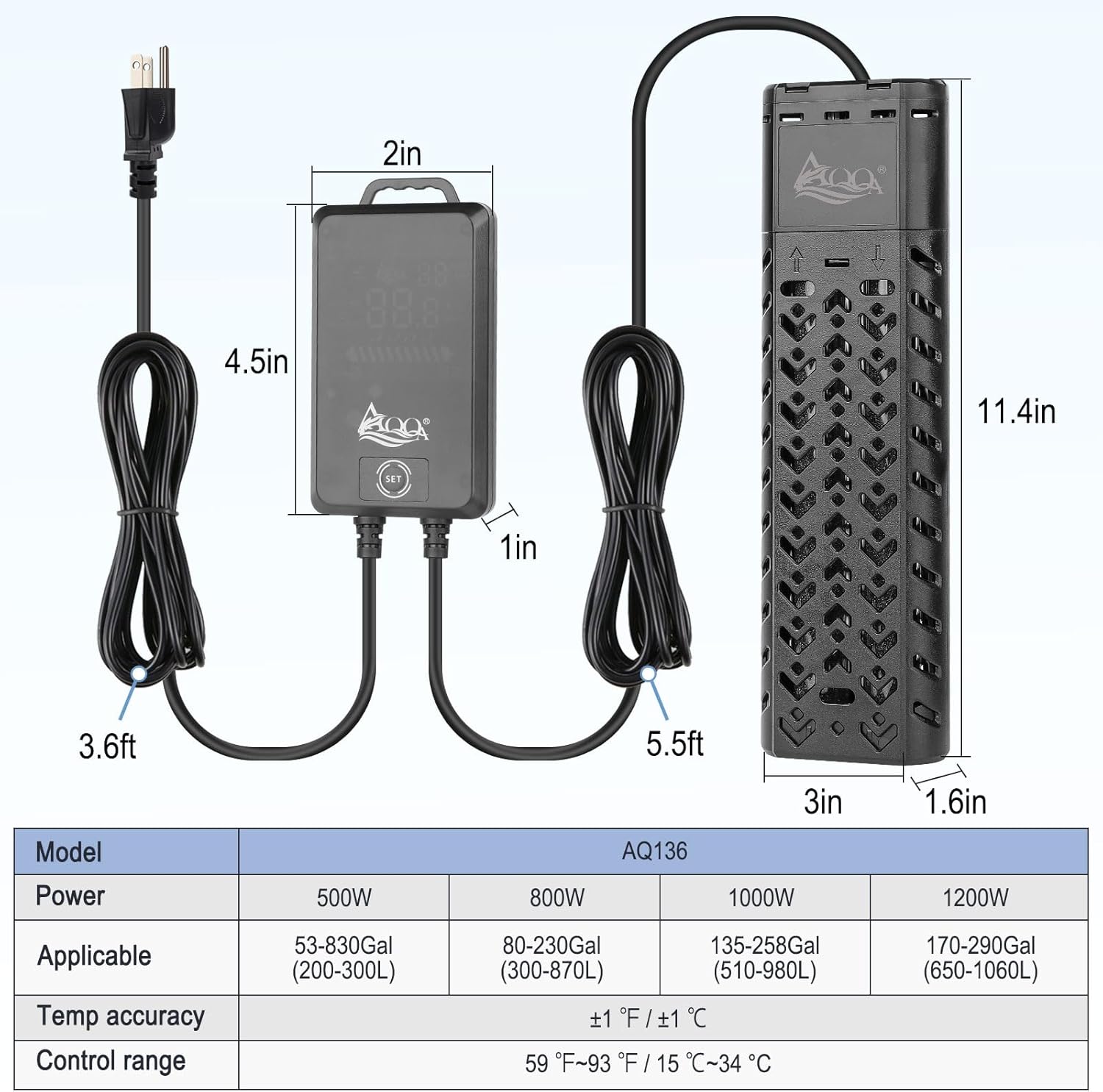 Thumbnail 6 de AQQA 800W Submersible Aquarium Heater with LED Thermostat Controller