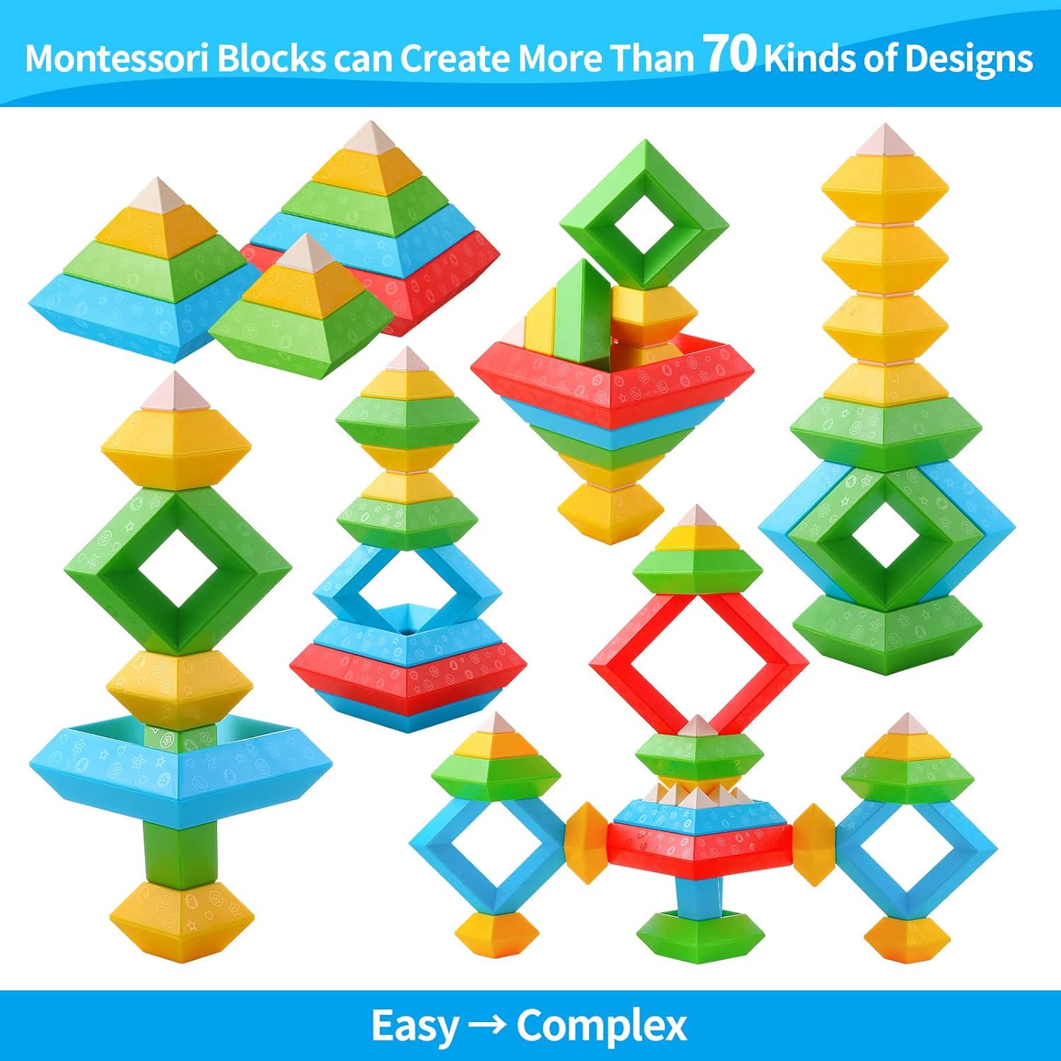 Detalle 2 de Hieoby Montessori 30-Piece Stacking Blocks for Toddlers (Ages 1-4) — Sensory STEM Learning