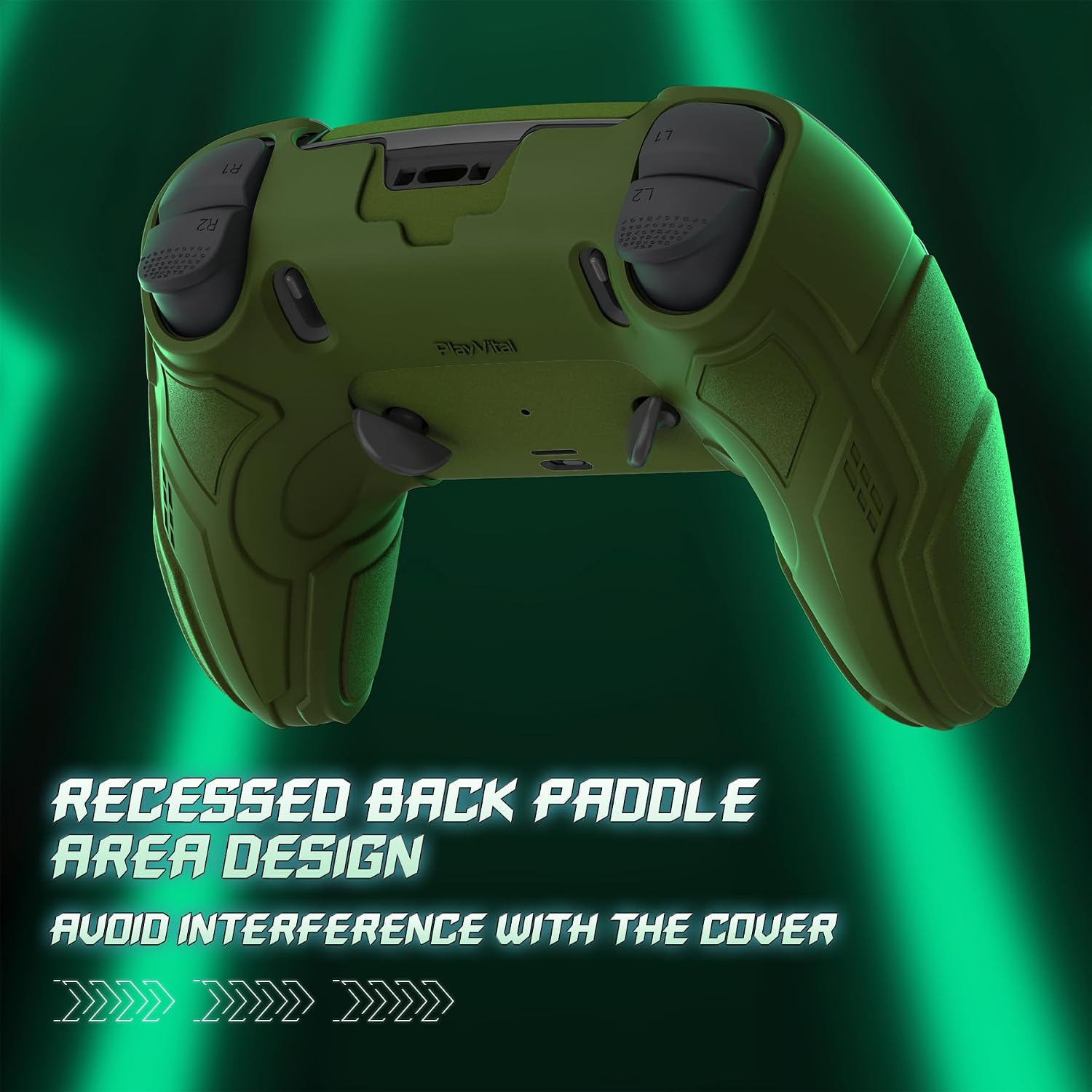 Detalle 2 de playvital Silicone Cover Skin for PS5 Edge Controller (Stellar Mecha, Anti-slip) – Army Green & Sage Green