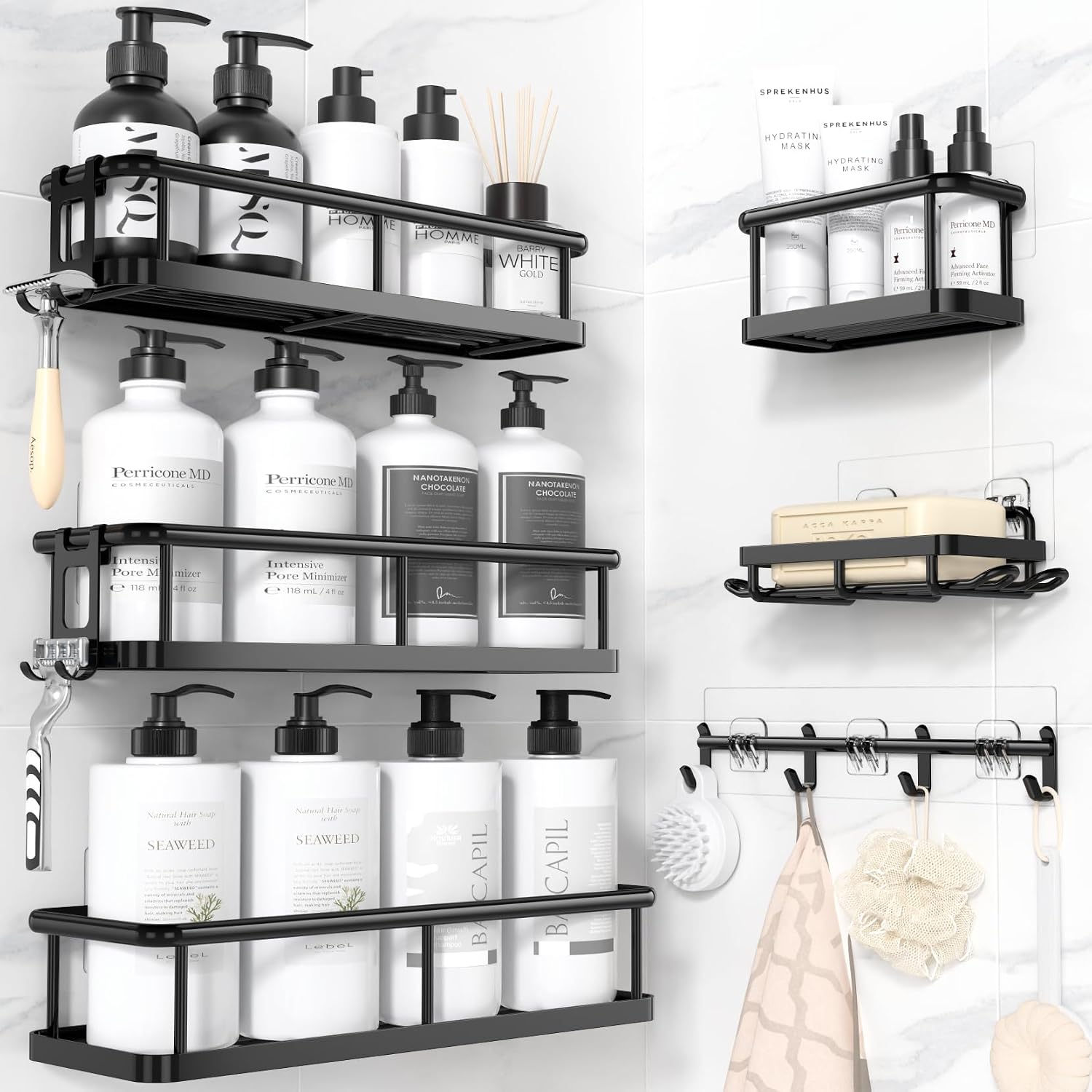 Detalle de YASONIC Shower Caddy, XXL Rustproof Shelves