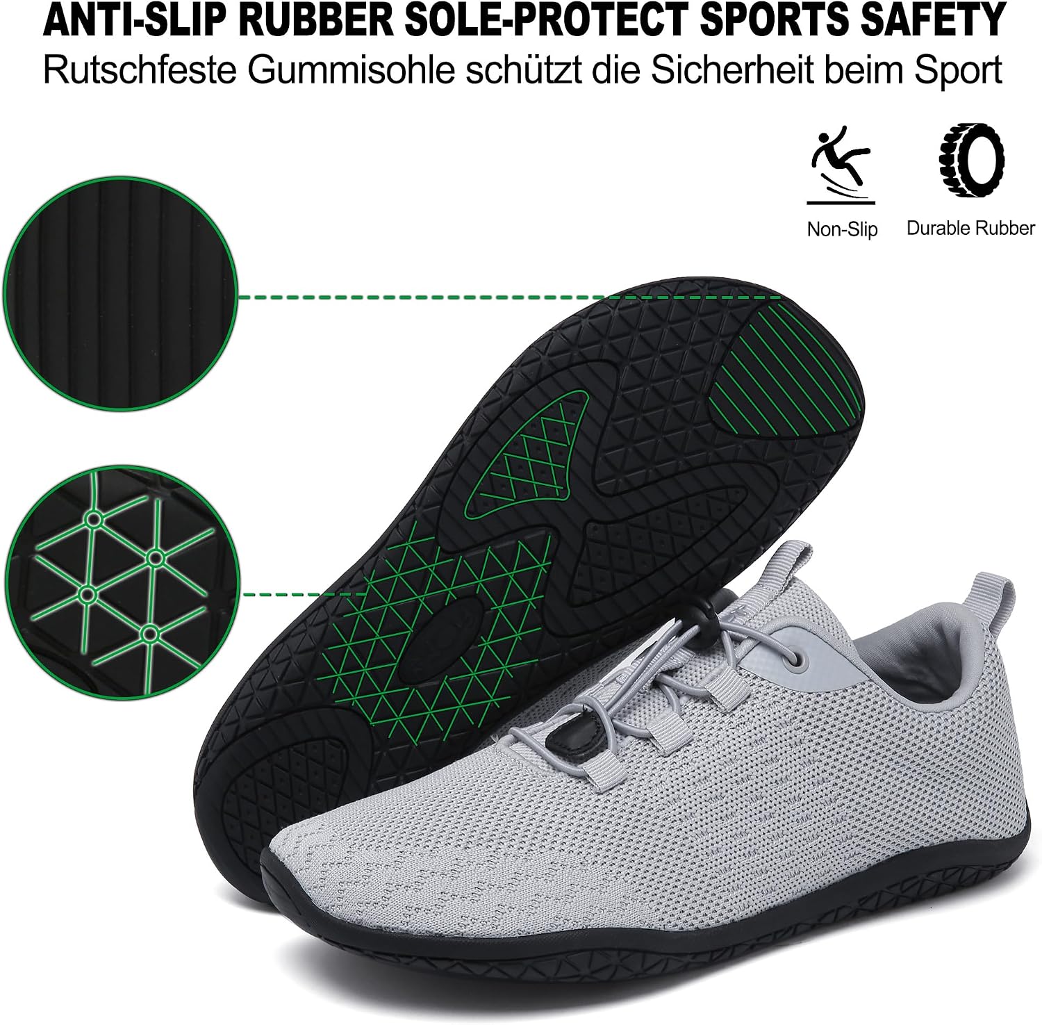 Detalle de Geweo Barfußschuhe Herren/Damen Sommer – Extra breiter Vorfuß, atmungsaktives Strickobermaterial, Zero-Drop-Sohle