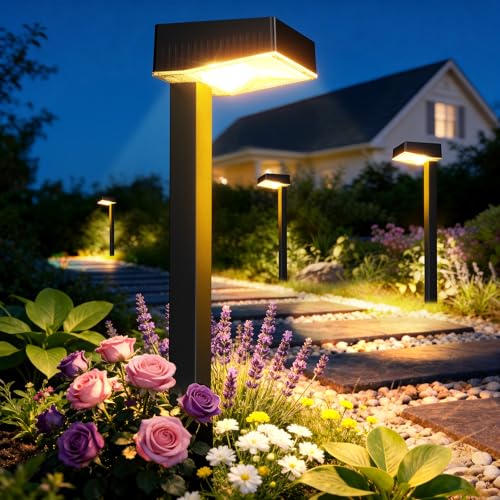 Detalle de RECHOO 6 Stück Solarlampen für Außen – Kabellose Gartenbeleuchtung mit 1200mAh Akku und 2 Lichtmodi