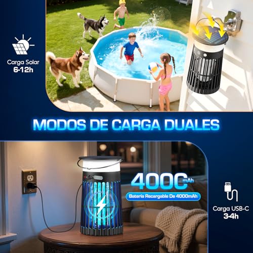 Detalle de Dnenellr Lámpara Antimosquitos Solar de Exterior: Protección 3 en 1 para Jardín, Terraza y Balcón