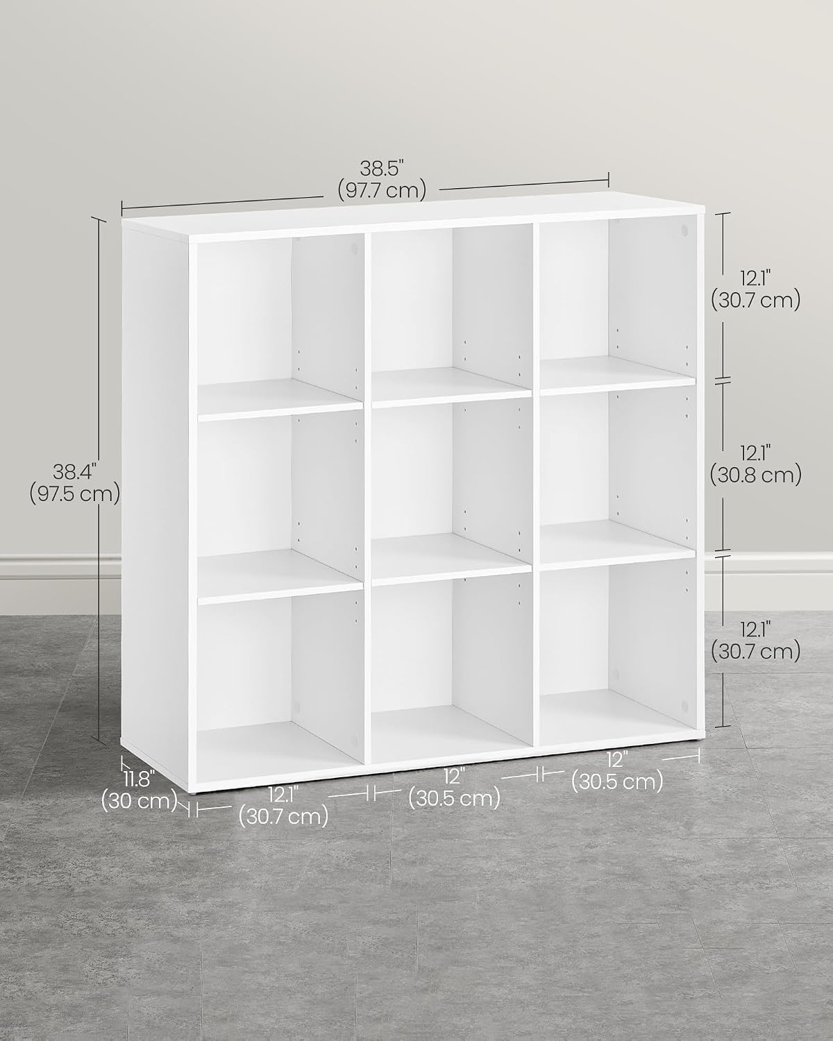 Detalle de VASAGLE LBC177W01 9‑compartment bookcase
