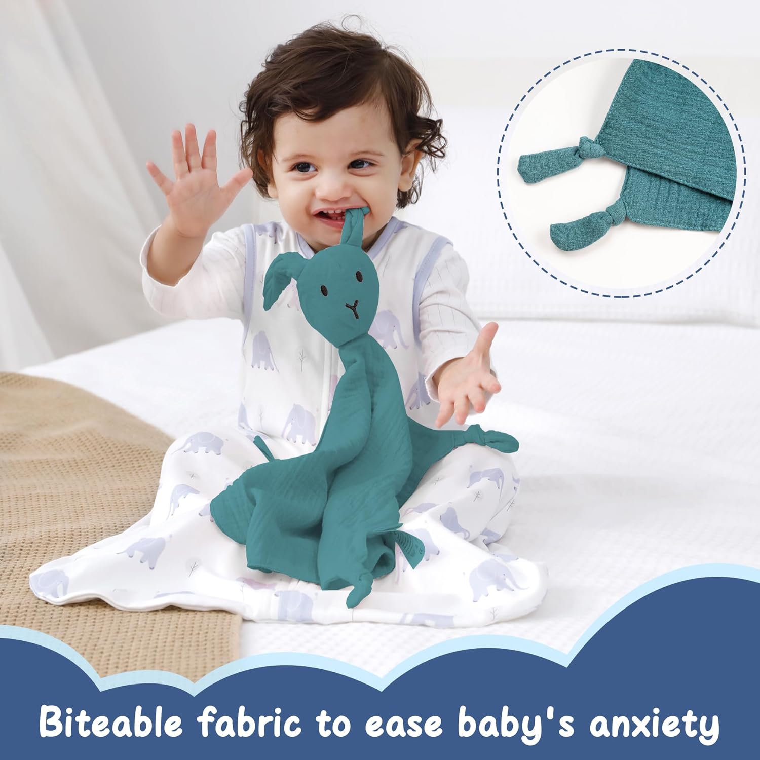 Detalle de ZIGJOY Baby Comforter Blanket Muslin Cotton Bunny Lovey (Blue) – Unisex Security Blanket