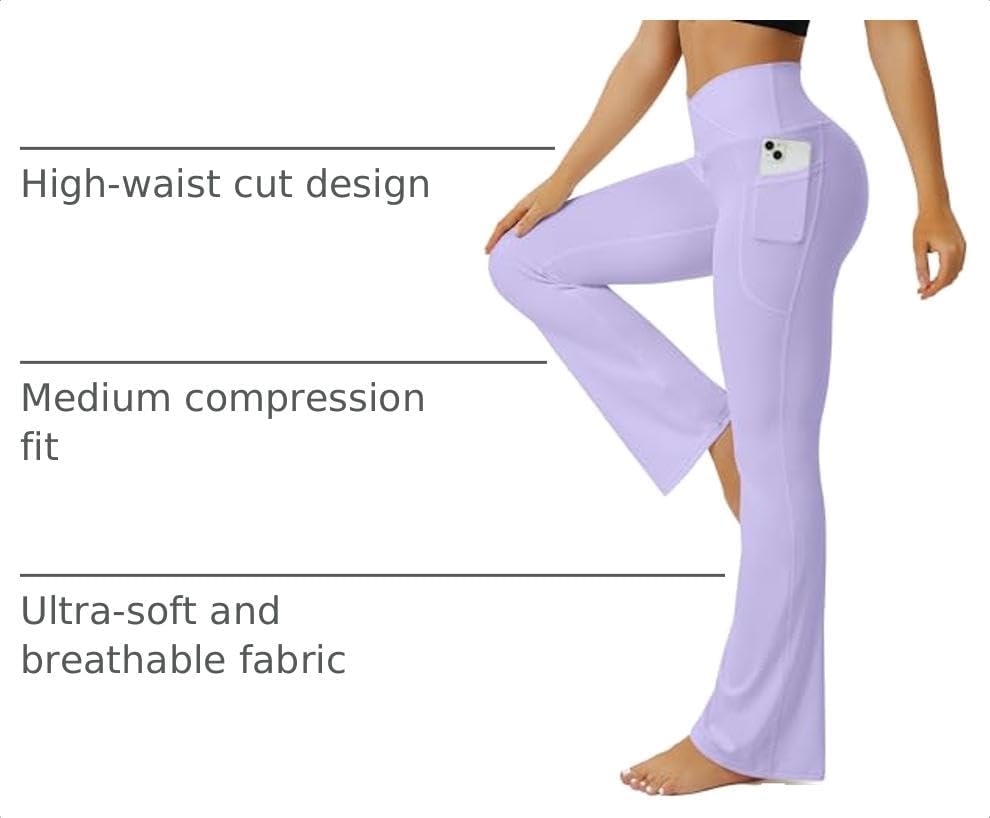 Thumbnail 3 de FOHOFO Crossover Flare Yoga Pants with Pockets, High-Waisted Bootcut Leggings