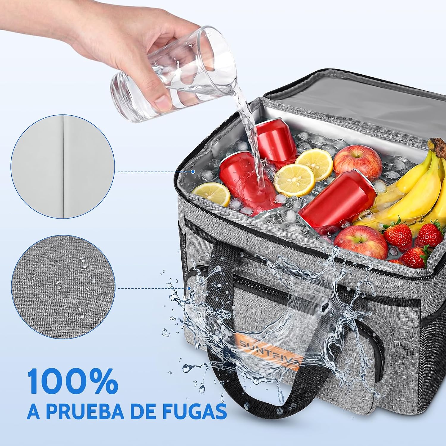 Detalle de SUNTRIVA Nevera Portátil 15L: bolsa isotérmica resistente y práctica para comidas y bebidas
