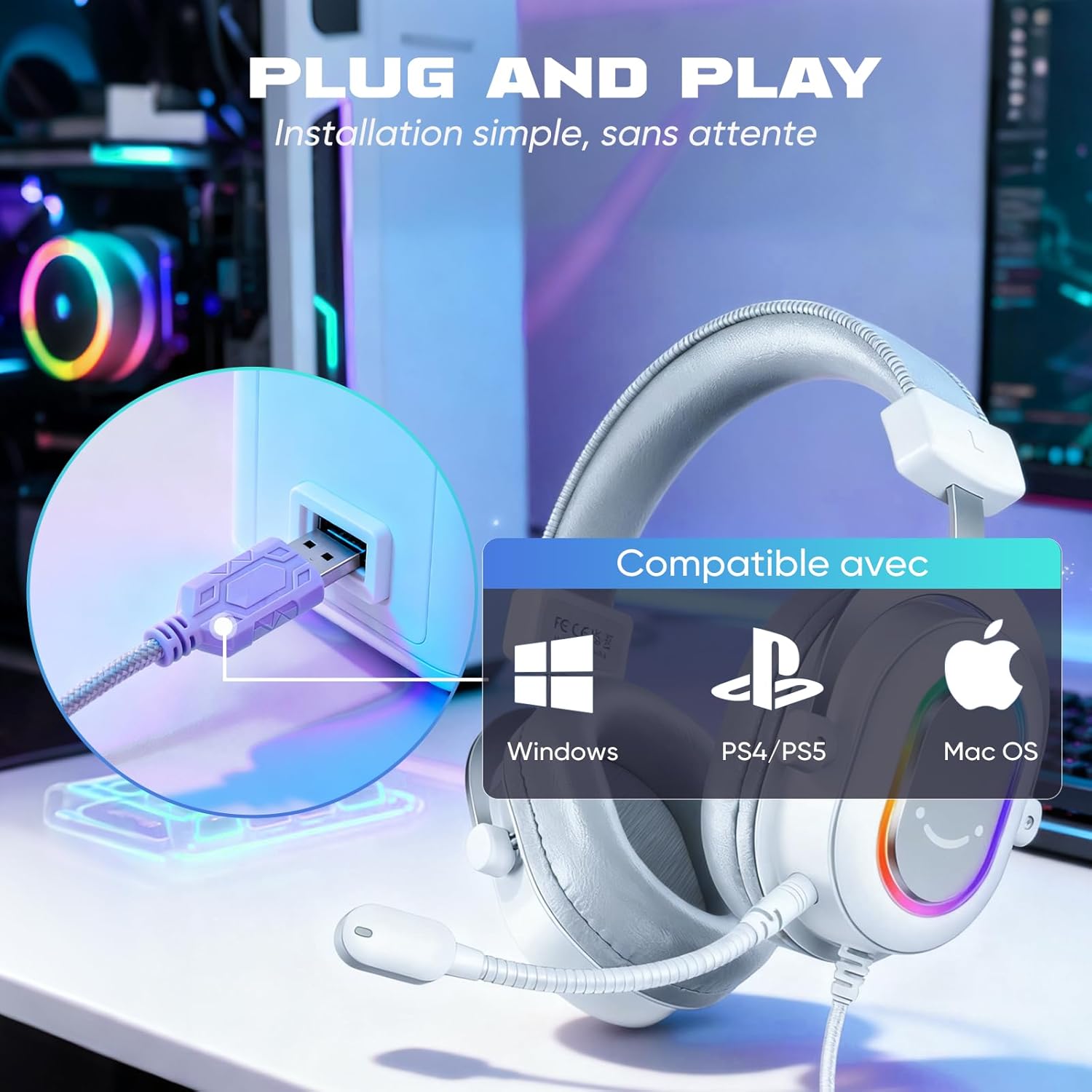 Thumbnail 5 de FIFINE H6 : casque gamer PC avec micro amovible et son surround virtuel 7.1 USB