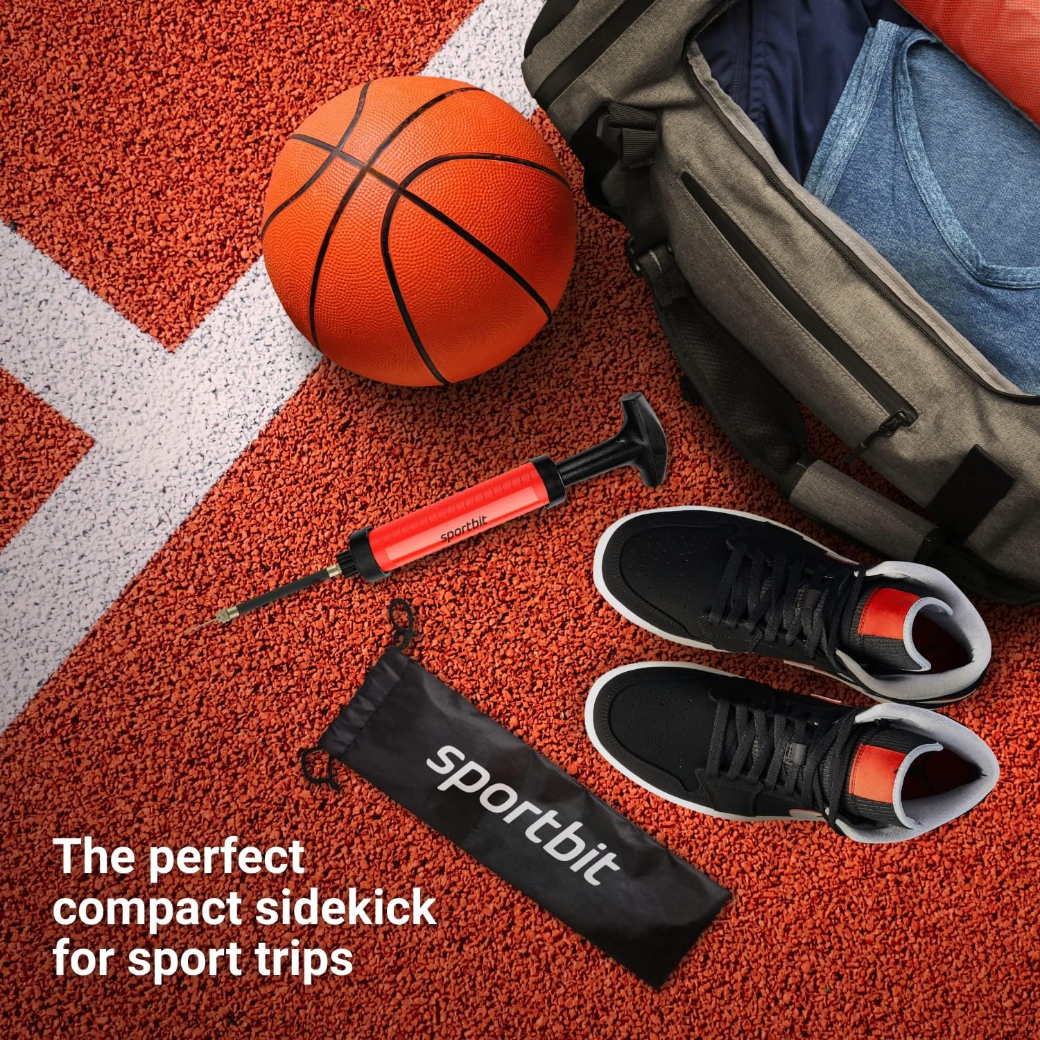 Detalle 2 de SPORTBIT Basketball Pump, Red Plastic Hand Pump with Extension Hose and Ball Accessories