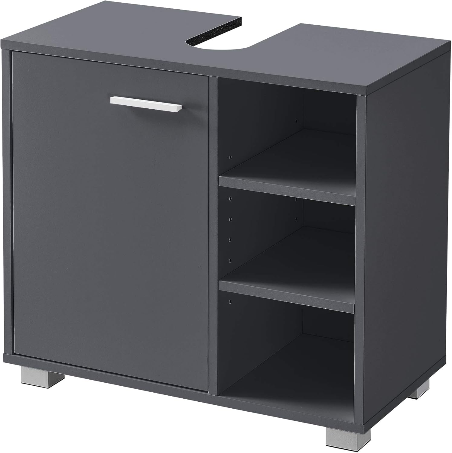 Detalle de Mobile sottolavabo da Terra con Armadietto e 3 Ripiani Regolabili – Grigio Scuro (56x60x31 cm) per Bagno