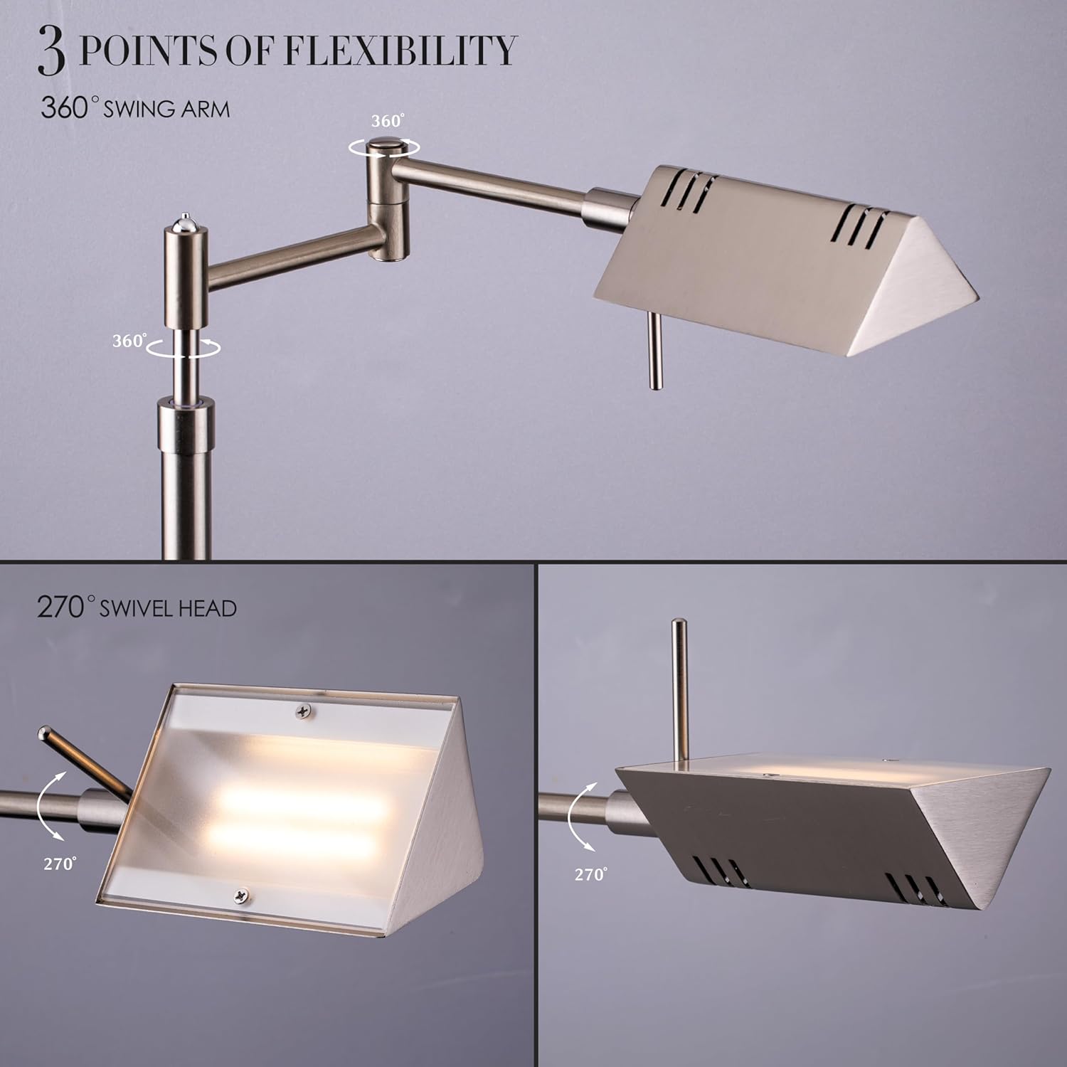 Thumbnail 2 de O’Bright Dimmable LED Pharmacy Floor Lamp (12W) with Full-Range Dimming, 360° Swing Arms, and Adjustable Height