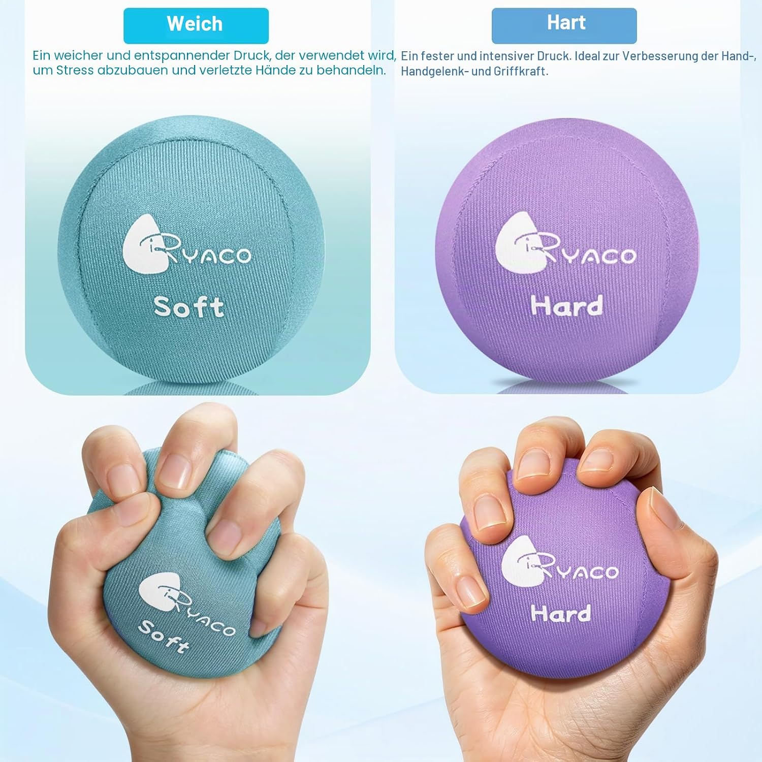 Detalle de Ryaco Antistress-Bälle 2er-Set – Handtrainer, Knetball & Fingergymnastik-Ball