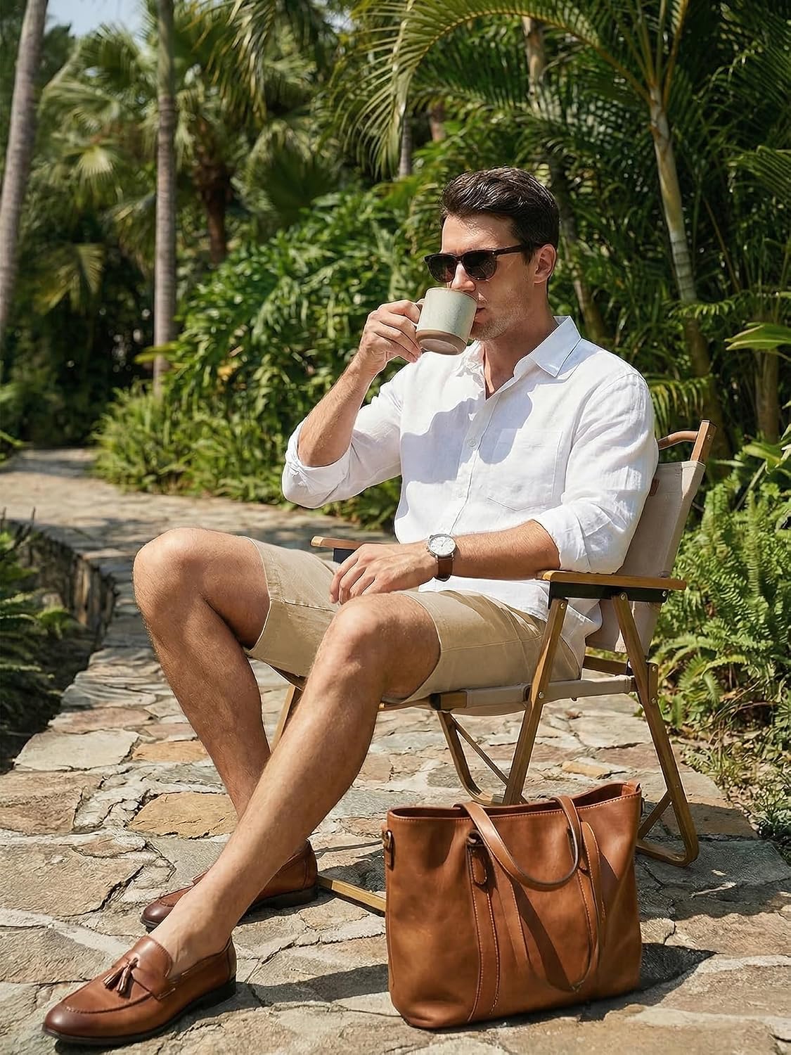 Detalle 2 de JMIERR Kurze Hosen Herren – Sommer-Shorts aus Baumwolle mit elastischer Taille und Taschen