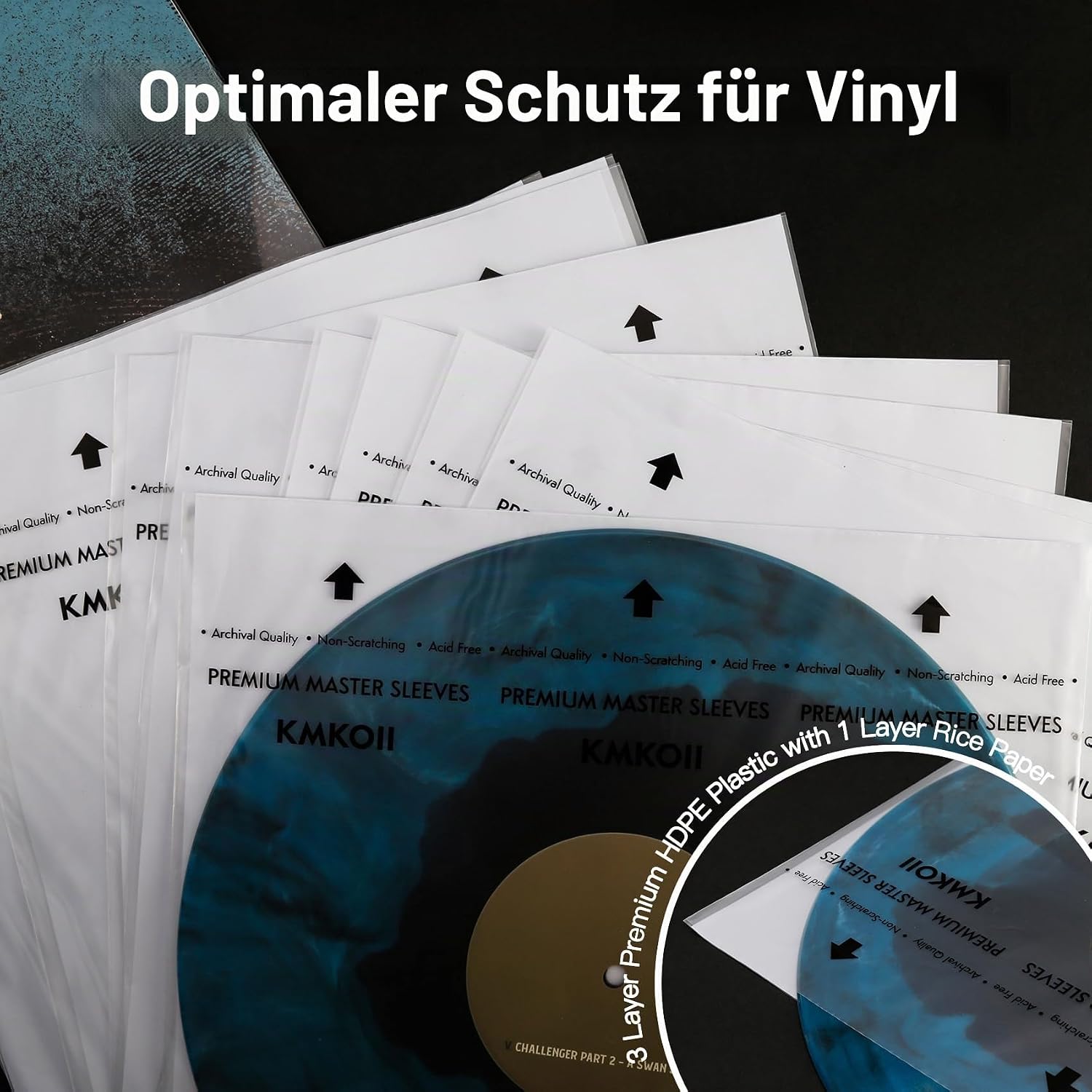 Thumbnail 1 de KMKOII 12 Zoll Premium Antistatisch Innenhüllen – Drei-Lagen HDPE + Reispapier, Archivqualität