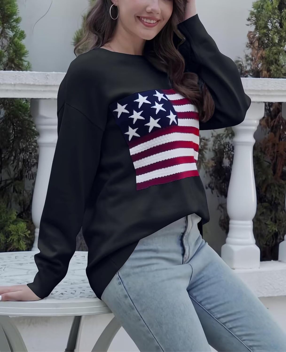 Thumbnail 5 de Dressmine Womens American Flag Sweater knit pullover