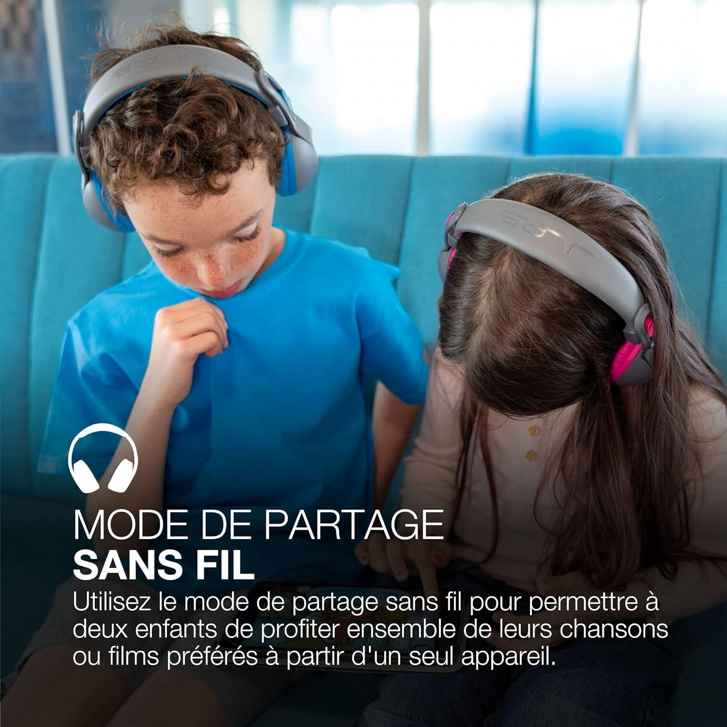 Thumbnail 4 de JLab JBuddies Studio 2 : casque Bluetooth pour enfants avec volume limité, micro intégré et mode partage