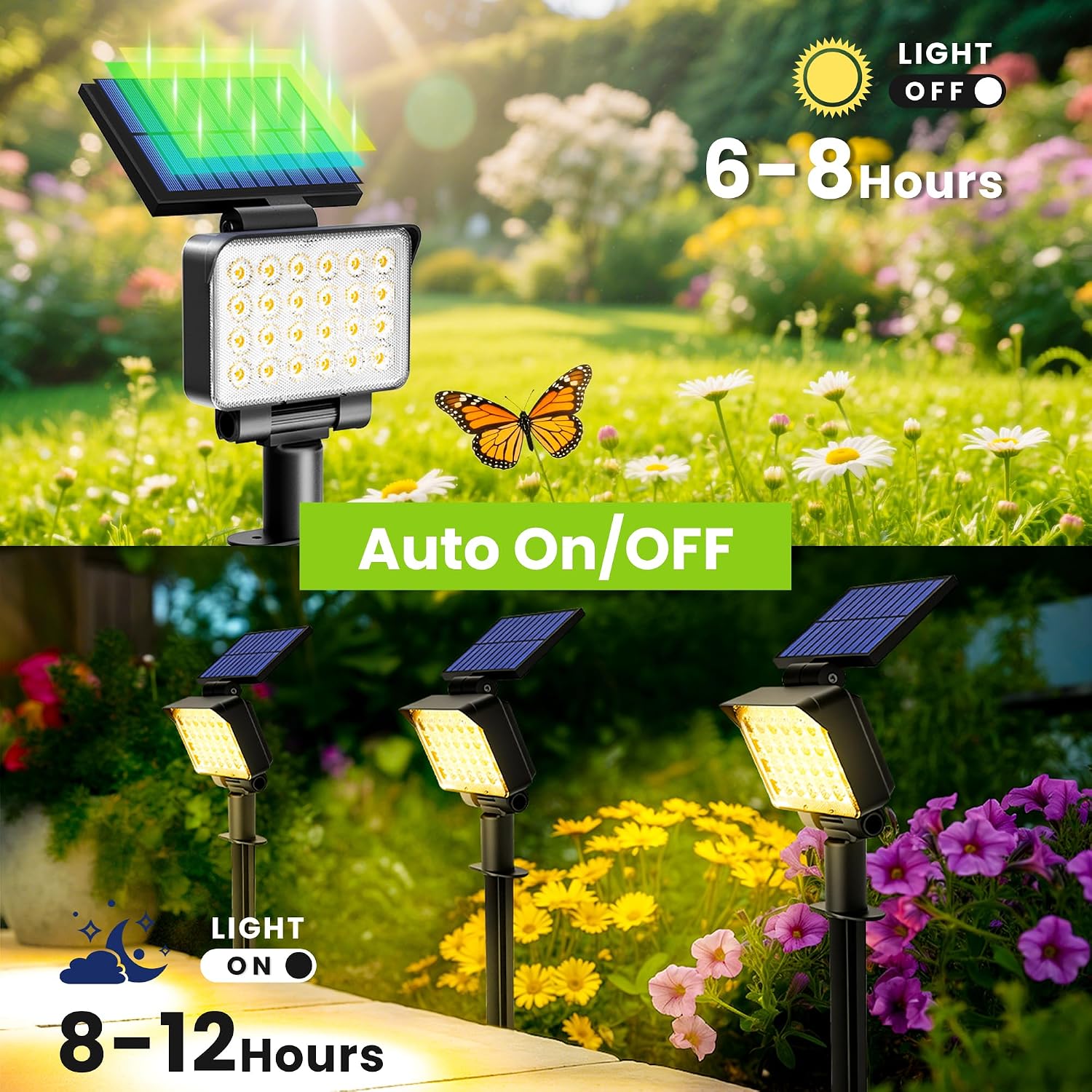Detalle de Solpex Solar Spot Lights Outdoor Garden (2 Pack) – IP65, 24 LEDs, Warm White