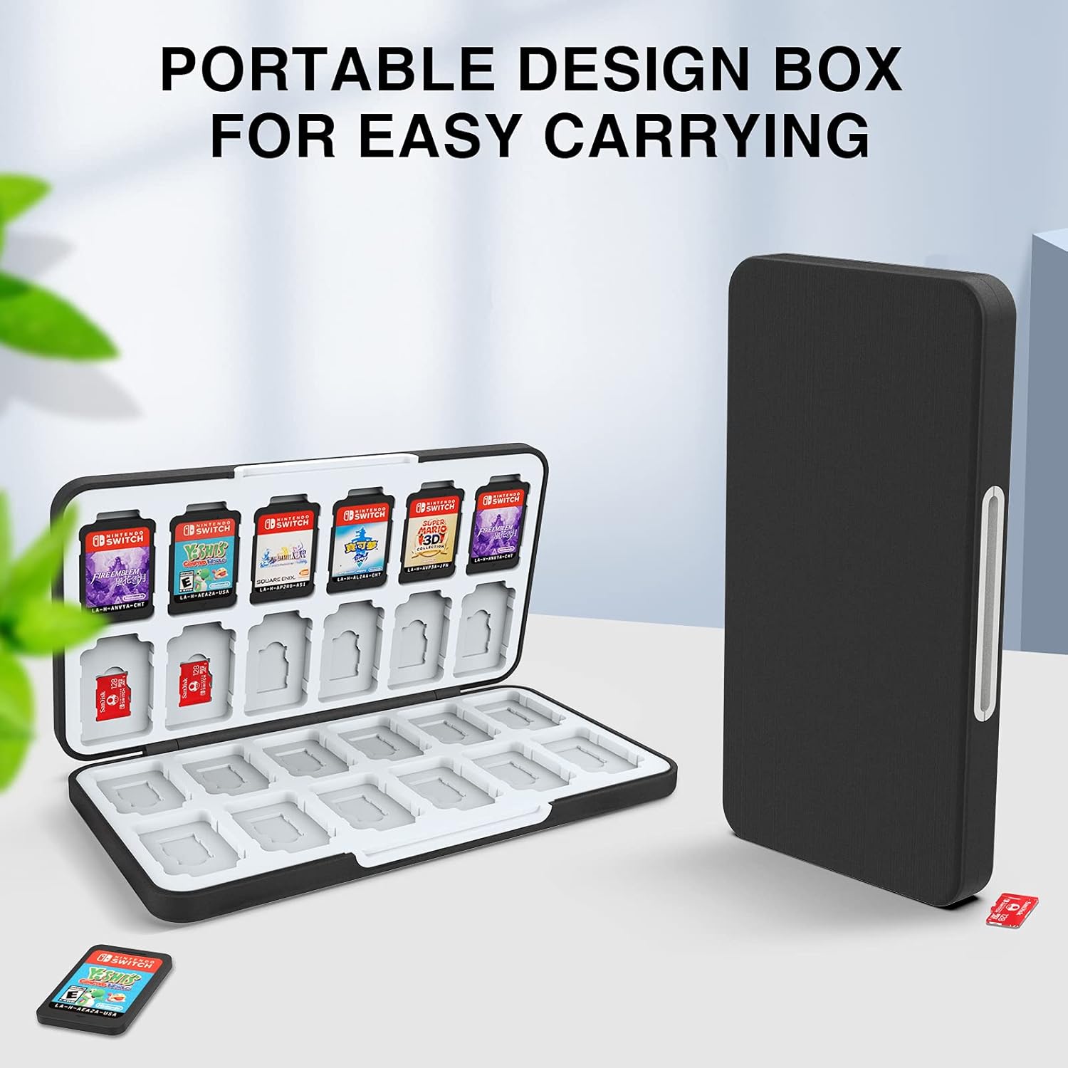 Detalle 2 de HEIYING Game Card Aufbewahrungsbox für Switch 2, OLED und Lite – 24 Spielkarten & 24 Micro-SD Slots, Schwarz