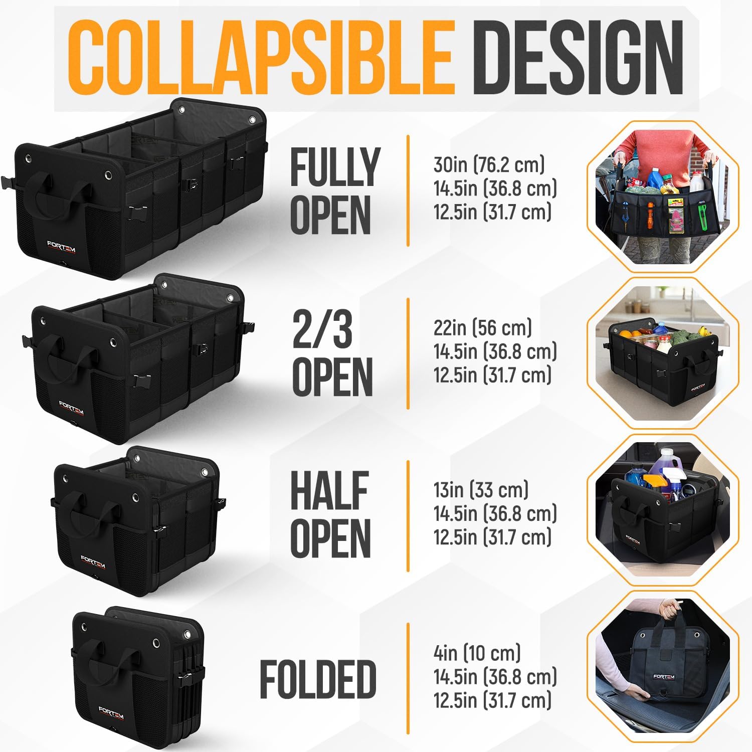 Thumbnail 6 de FORTEM Trunk Organizer for SUV, 90L 1680D Oxford Car Storage Bag with Non-Slip Bottom, Straps & Soft Cover