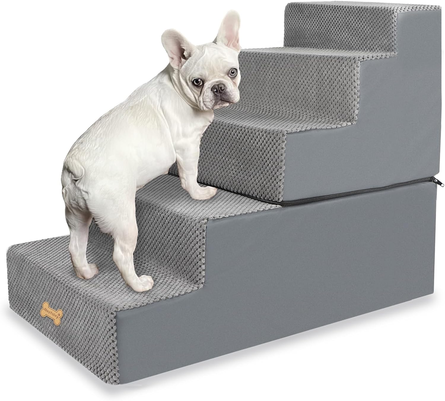 Detalle de Nepfaivy Dog Steps Stairs for Bed (5 Steps) – Non-Slip Pet Stairs for Small Dogs & Cats, 76x40x56cm