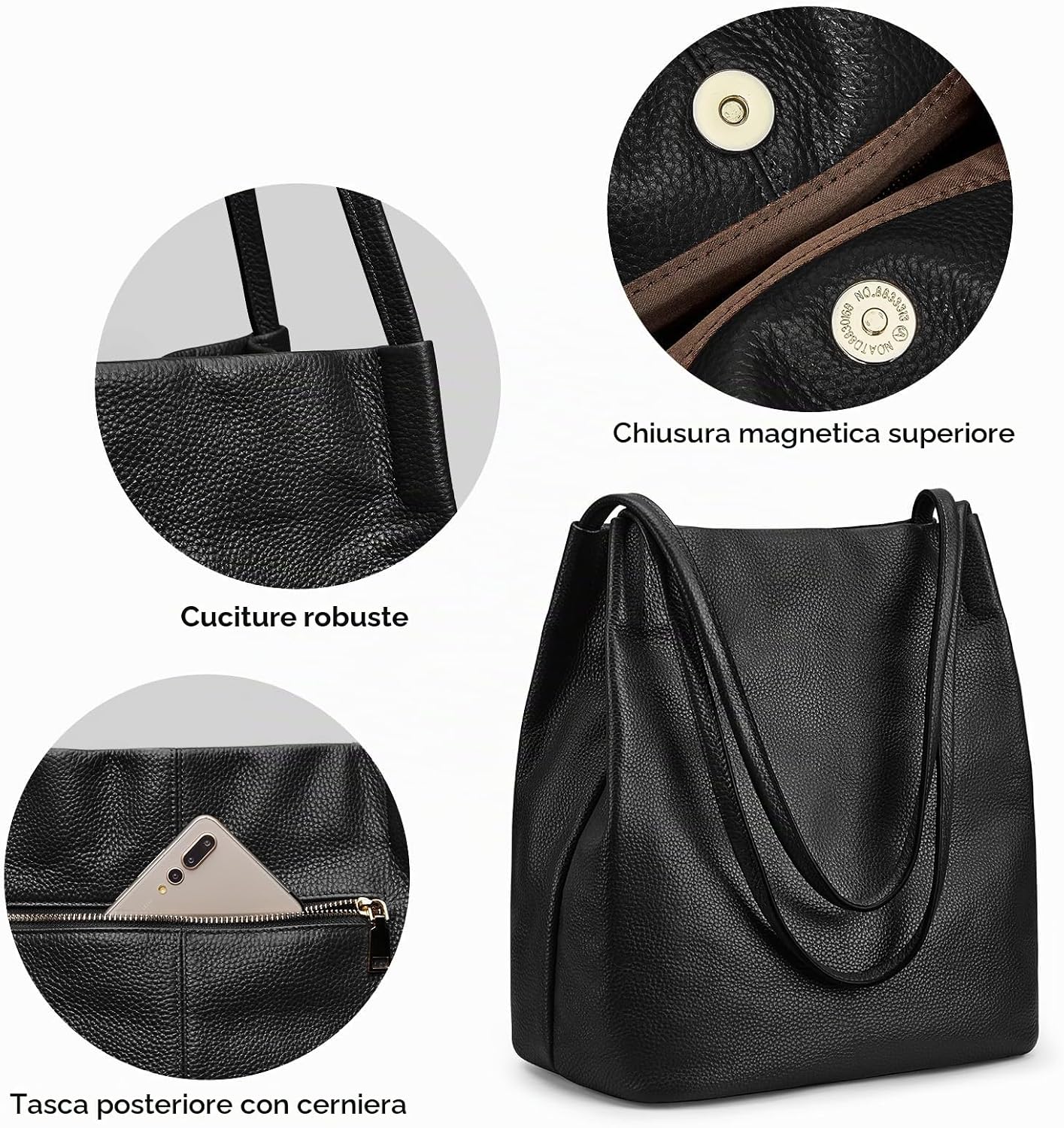 Thumbnail 4 de Kattee Borsa a tracolla da donna in morbida pelle con chiusura magnetica superiore, grande