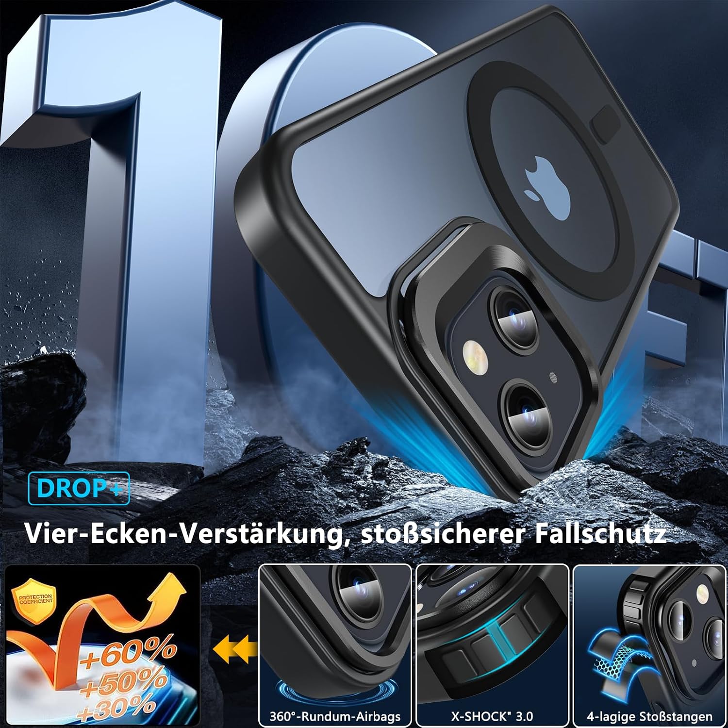 Thumbnail 3 de OWKEY Magnetisch Hülle für iPhone 13 Mini / iPhone 12 Mini mit Ständer – MagSafe-kompatibel, Panzer Glas & Militärschutz