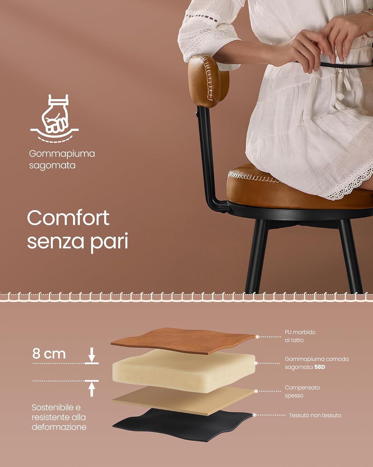 Thumbnail 6 de VASAGLE EKHO LBC889K01: set di 2 sgabelli da bar girevoli con schienale, altezza 76 cm