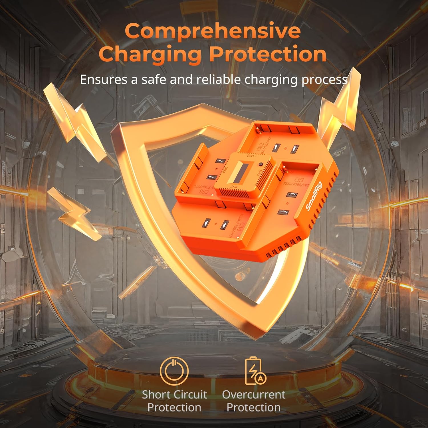 Thumbnail 5 de SMALLRIG 4834 Kit chargeur de batterie 4 canaux 100 W avec écran OLED (compatible NP-F970 / NP-F550 / NP-F570 / NP-F750)