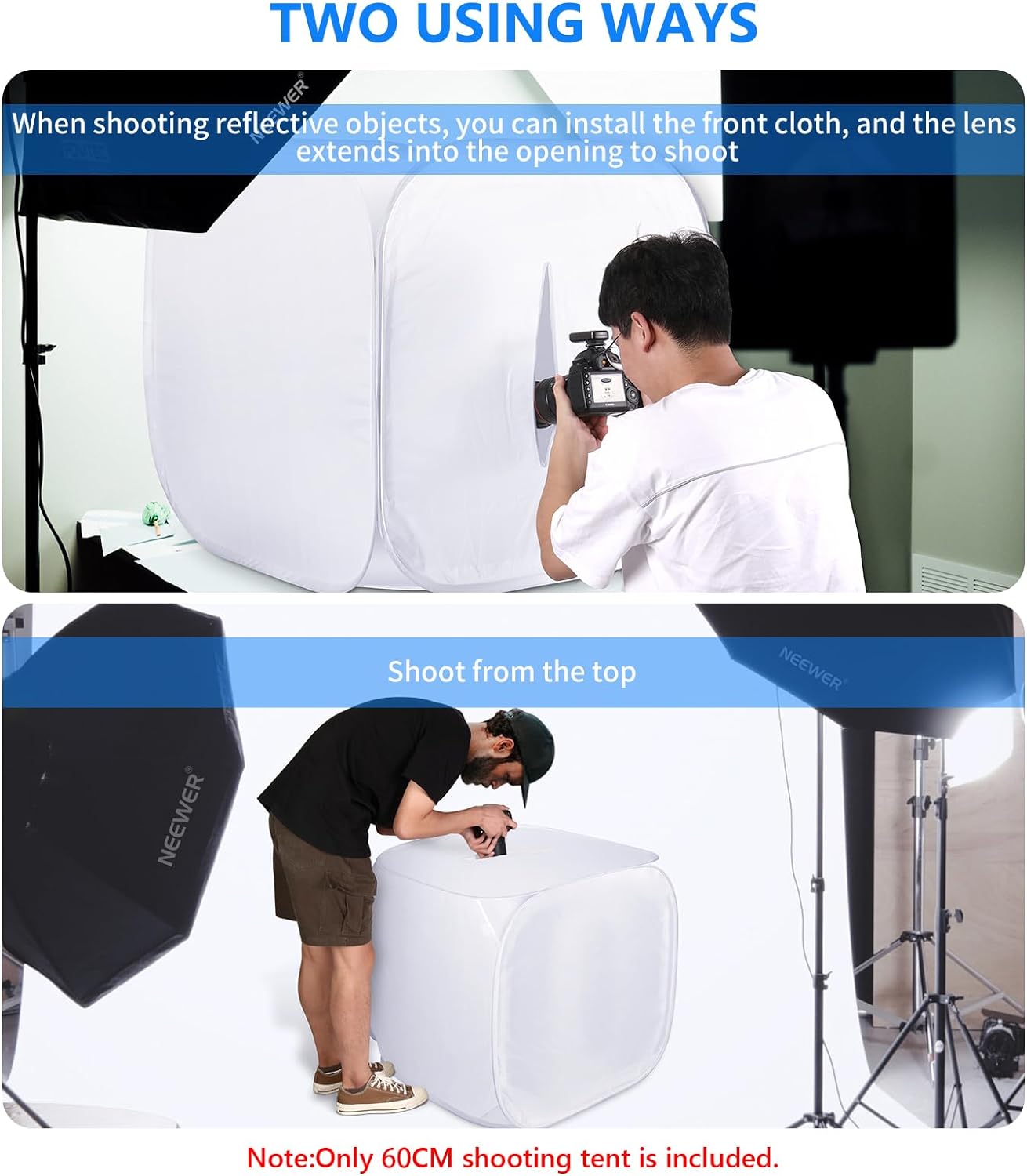 Thumbnail 5 de NEEWER Boîte de lumière / tente de shooting 60x60 cm avec toiles de fond (rouge, bleu, noir, blanc)