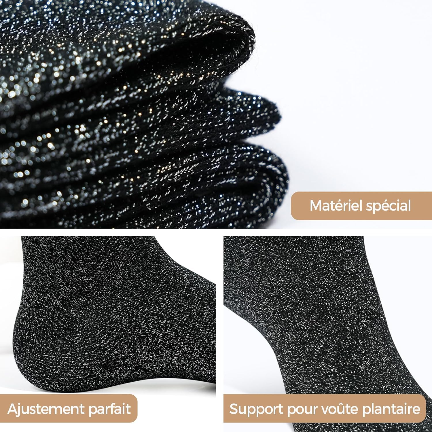 Detalle 2 de Lusibaka Chaussettes Paillettes Femme ROMANCE 39-46 – con brillo para el quotidien