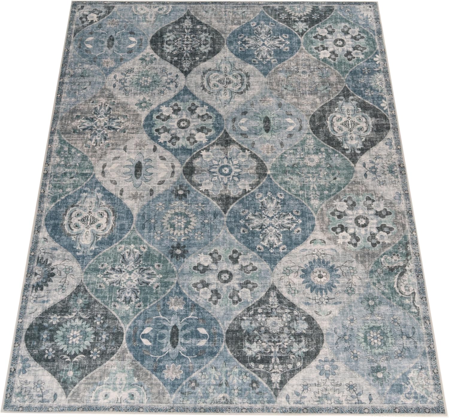 Thumbnail 6 de Paco Home Tapis de Salon Vintage Poil Court Turquoise 160x220 cm – Confort Doux et Design Retro Moderne