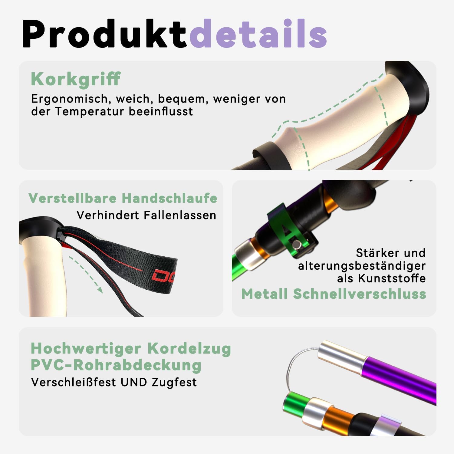 Detalle de DOBESTS Wanderstöcke: Faltbare Nordic Walking Stöcke aus Aluminium 110–130 cm