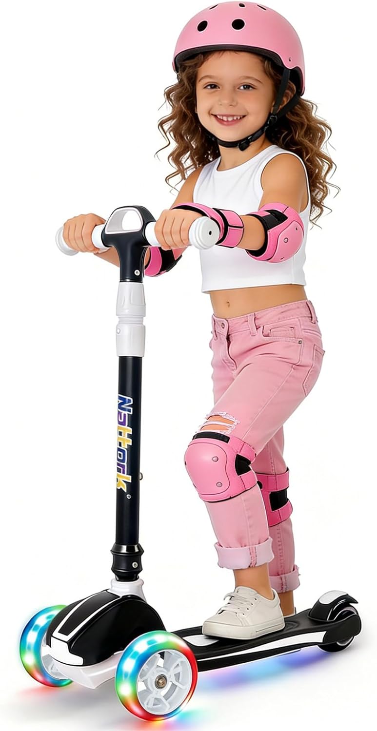 Detalle de Nattork Kids Scooter for Age 3-8 (4 Adjustable Height, Light-Up 3-Wheel, 120 lb Capacity)