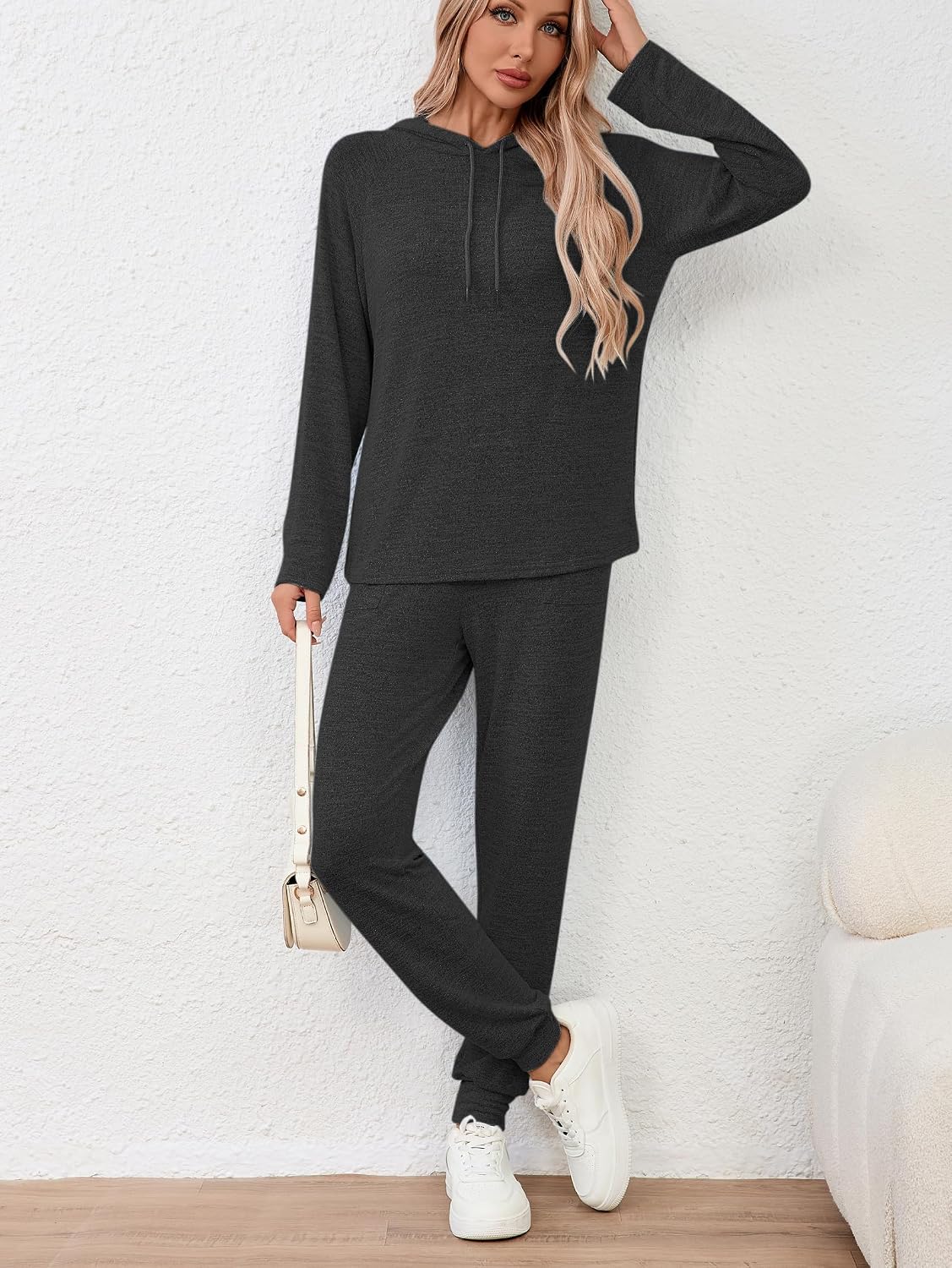 Detalle 2 de Famulily Long Sleeve Womens Tracksuit Sets: Solid Colour Drawstring Hoodie & Elastic Jogger Pants (S–XXL)