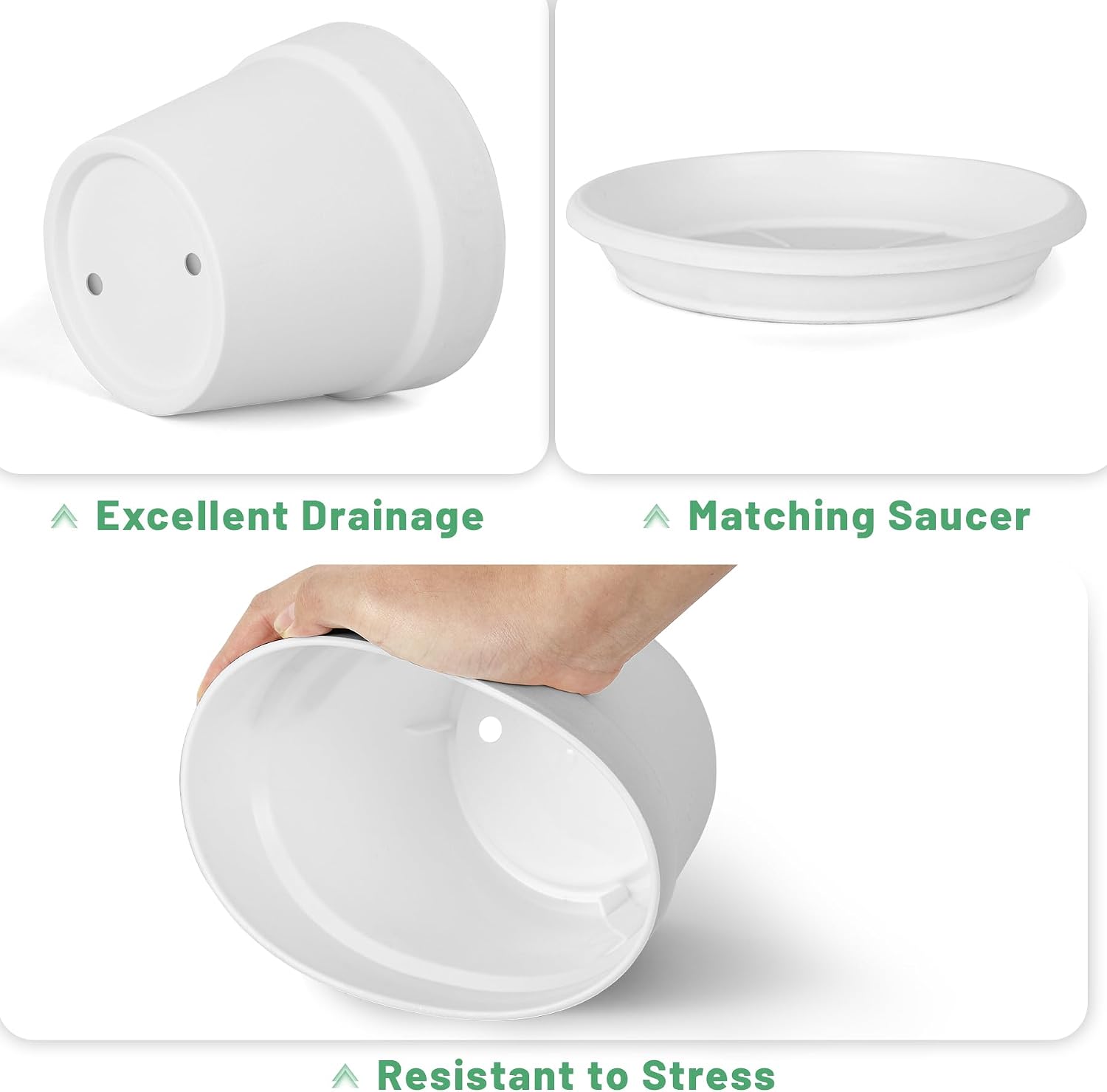 Detalle de Solvant: Set di 6 vasi per piante da esterno con sottobicchieri e do entrati, 16 cm, bianco