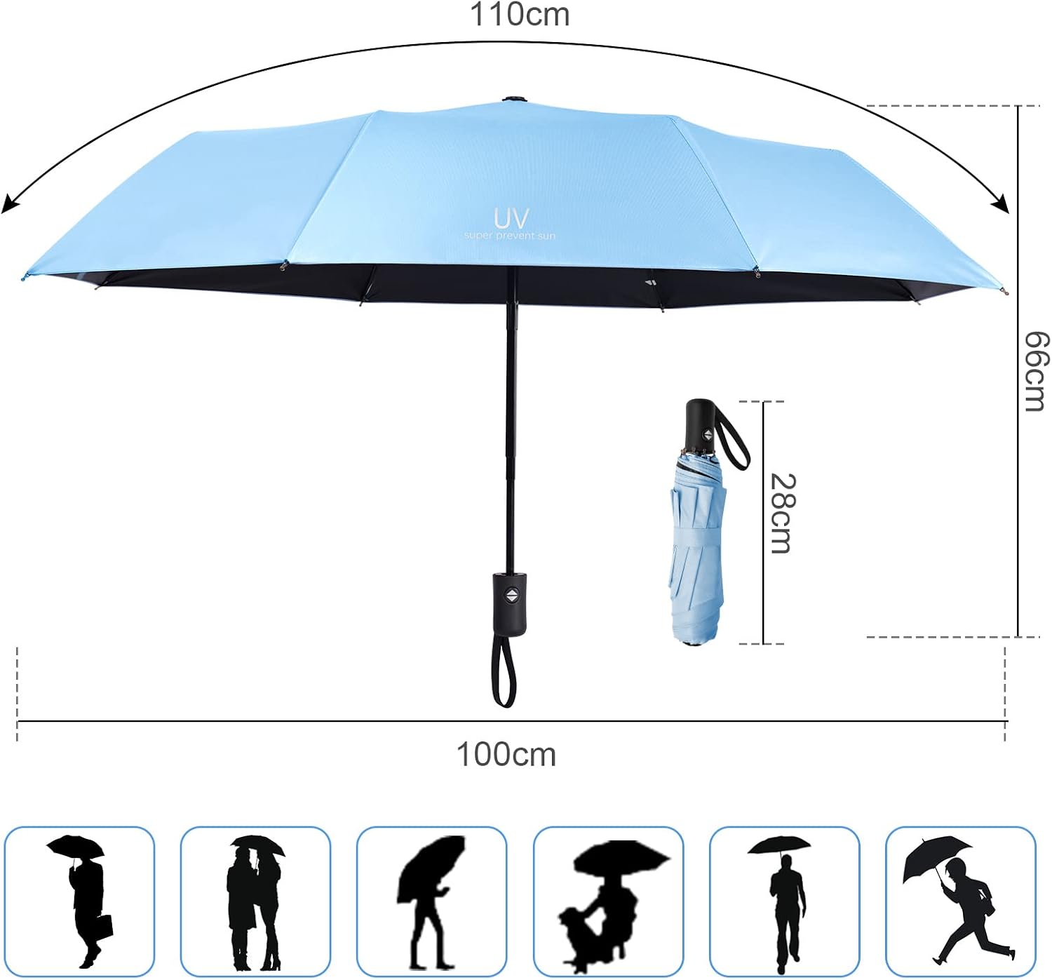 Detalle 2 de Vicloon Regenschirm Taschenschirm 100 cm