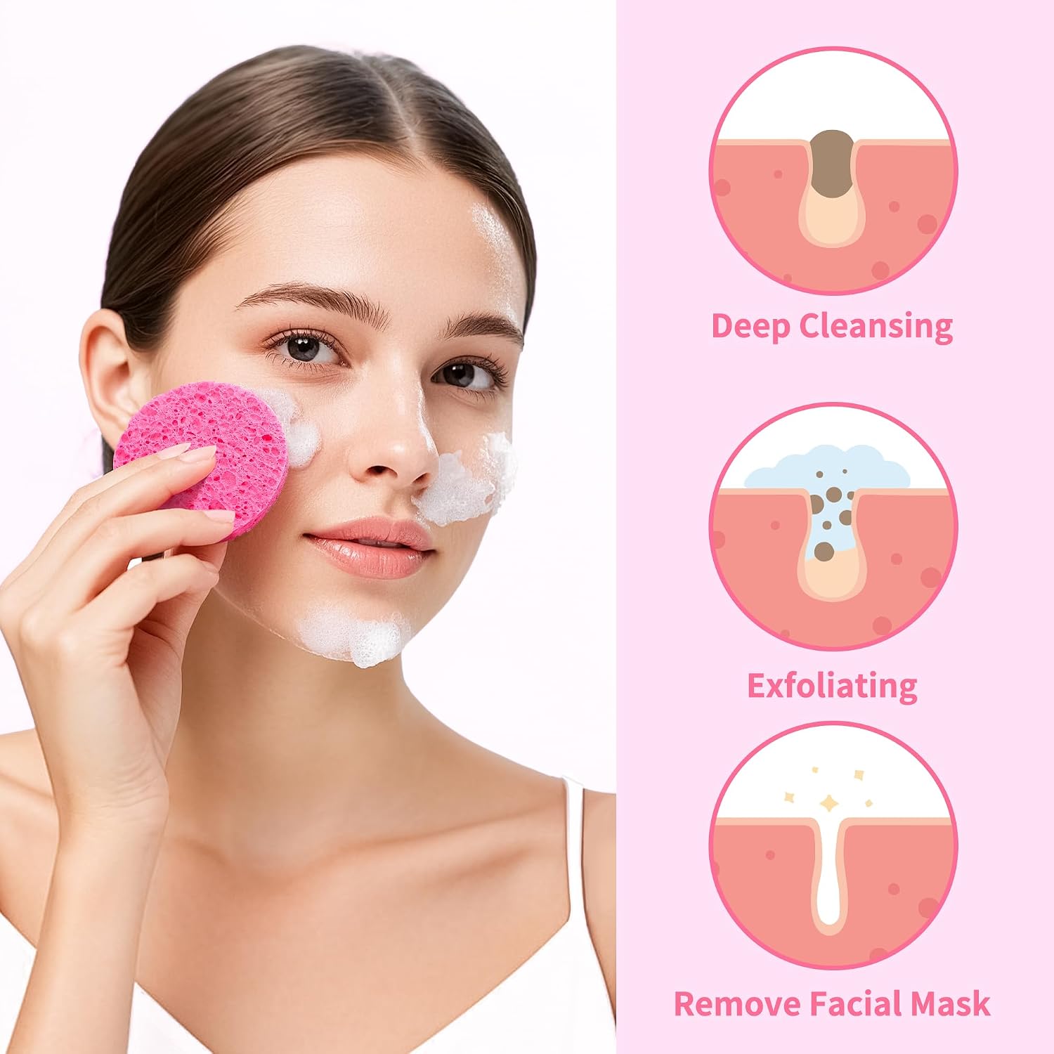 Detalle de derloyo 100-Count Compressed Facial Sponges, Pink Natural Cellulose