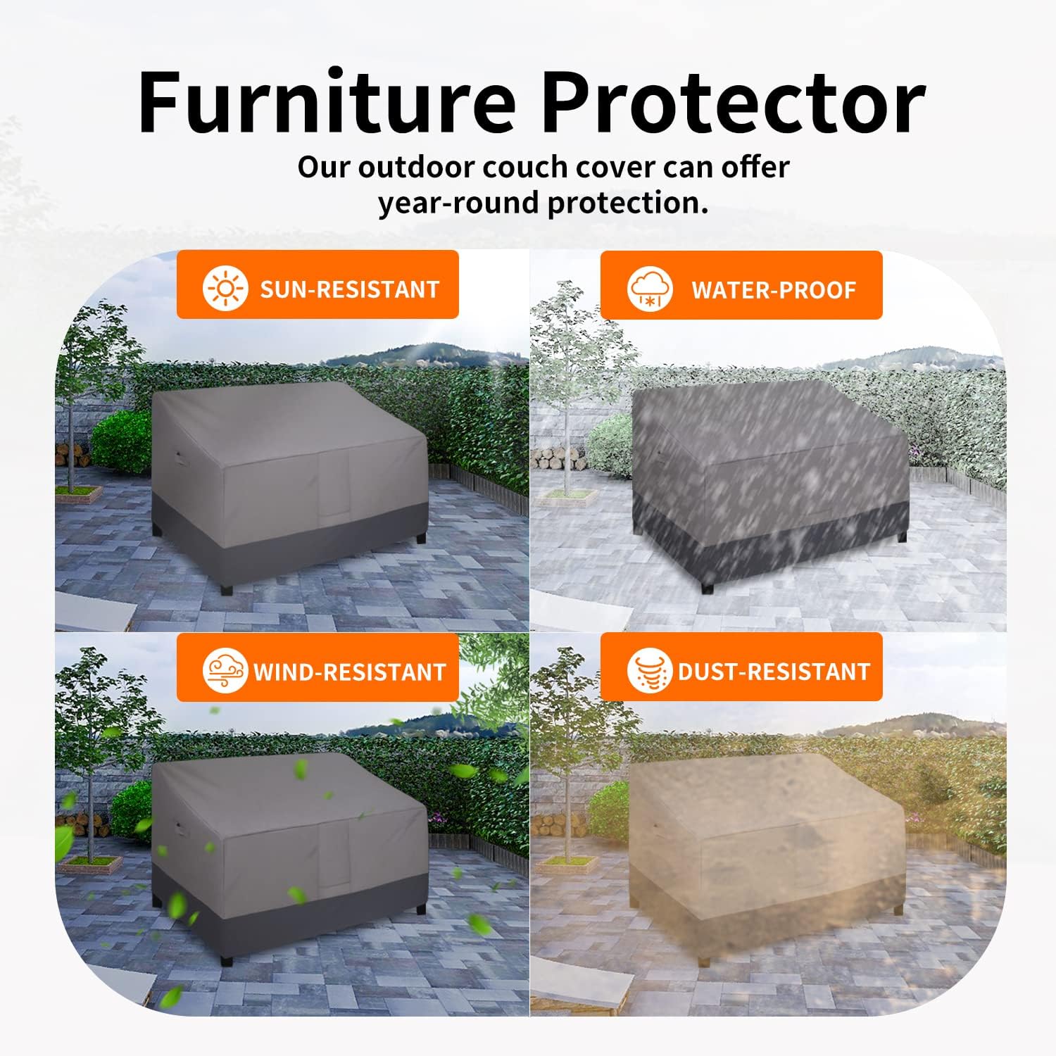 Detalle 1 de Easy-Going Outdoor Loveseat Cover, 600D Waterproof Oxford Fabric, Gray