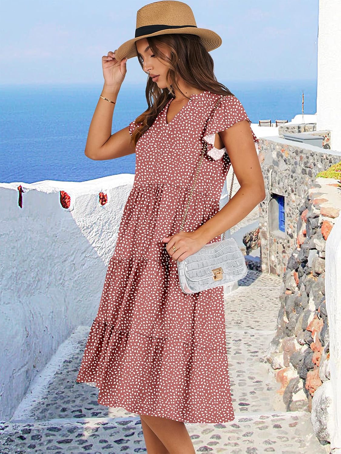 Detalle de ANRABESS Womens Summer Dress V‑Neck Midi Sundress
