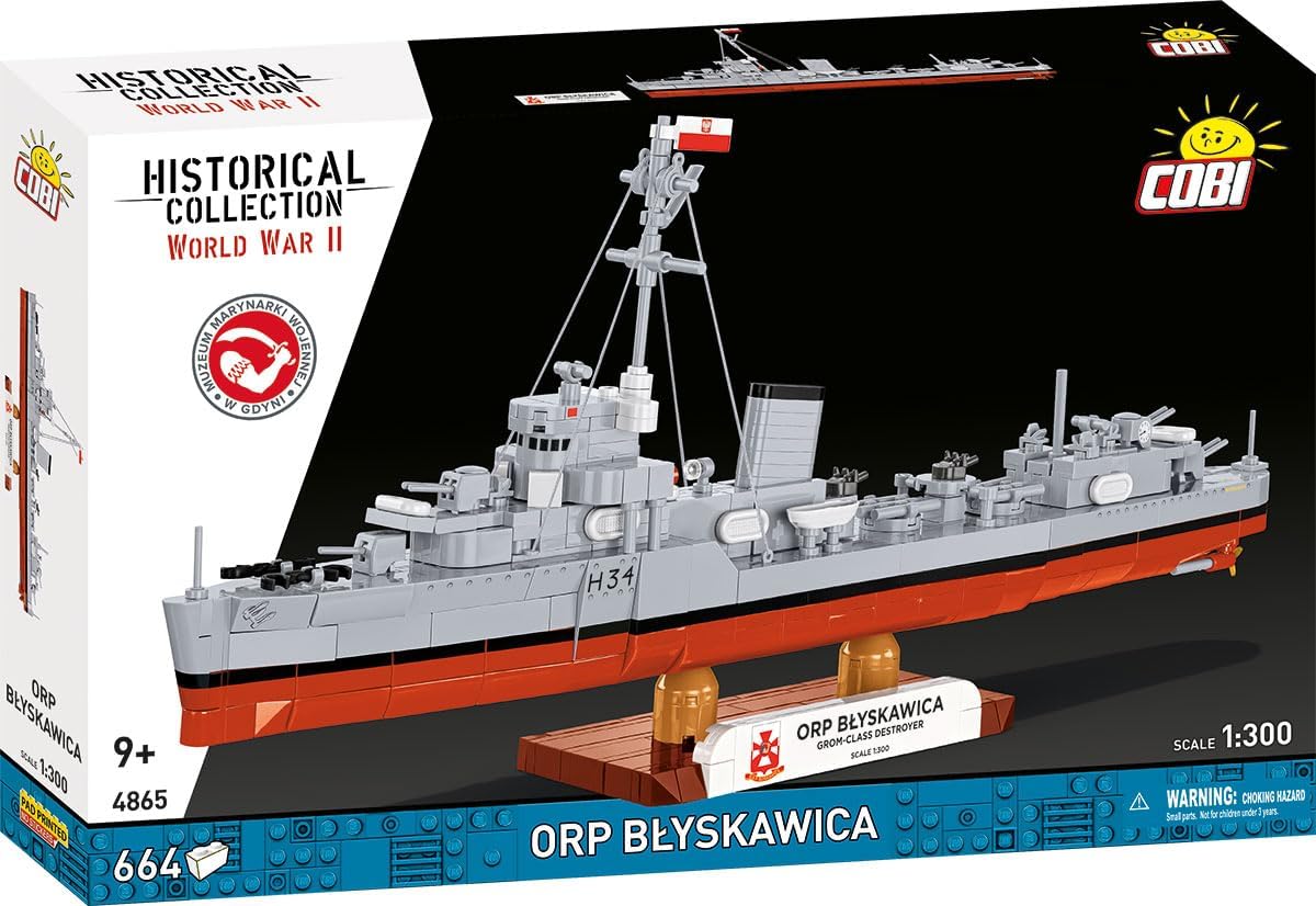 Detalle de COBI ORP BŁYSKAWICA COBI-4865 – model okrętu, 664 elementy, skala 1:300