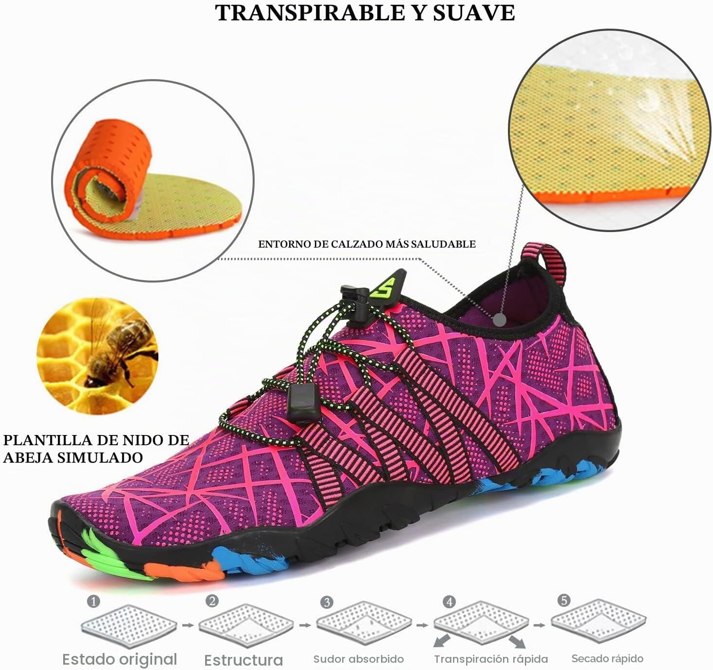 Thumbnail 2 de SAGUARO Escarpines de agua para hombre y mujer – Zapatillas de Playa y Natación, secado rápido, antideslizantes, color morado, EU 39